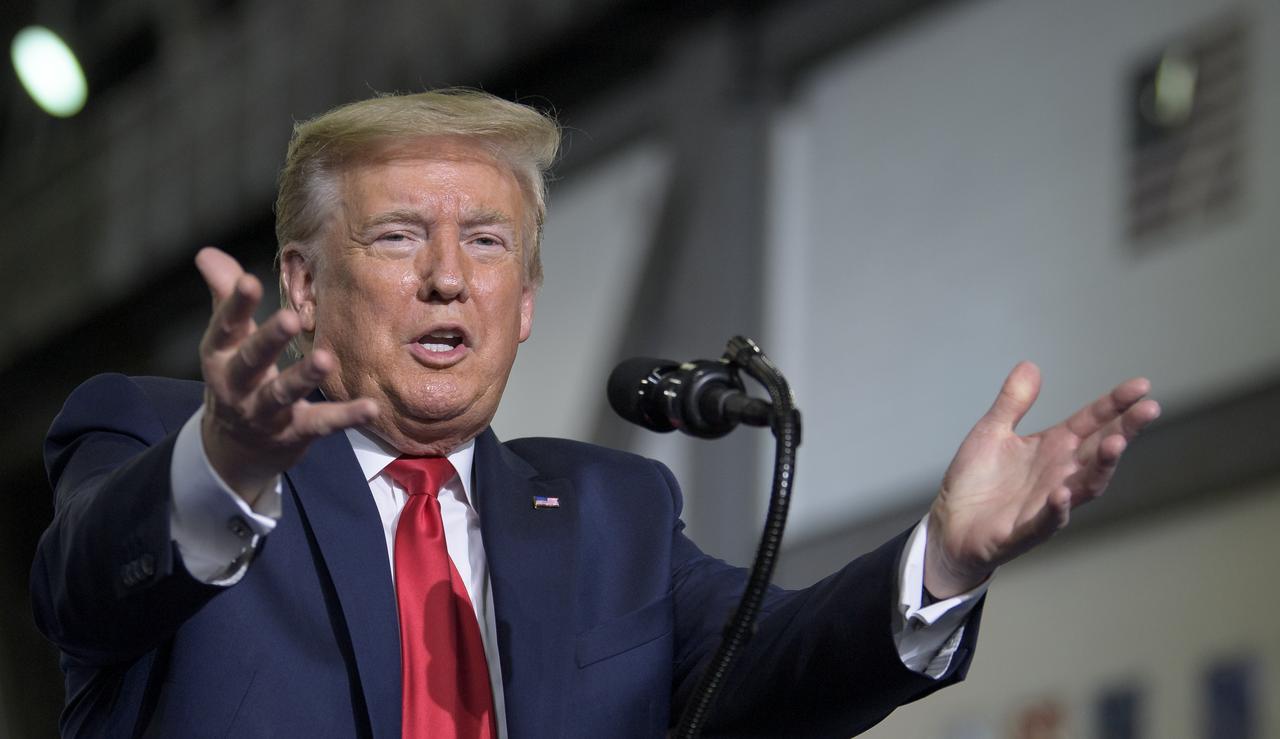 President Donald Trump speaks inside the Vehicle Assembly Building following the launch of a SpaceX Falcon 9 rocket carrying the company's Crew Dragon spacecraft on NASA’s SpaceX Demo-2 mission with NASA astronauts Robert Behnken and Douglas Hurley onboard, Saturday, May 30, 2020, at NASA’s Kennedy Space Center in Florida. NASA’s SpaceX Demo-2 mission is the first launch with astronauts of the SpaceX Crew Dragon spacecraft and Falcon 9 rocket to the International Space Station as part of the agency’s Commercial Crew Program. The test flight serves as an end-to-end demonstration of SpaceX’s crew transportation system. Behnken and Hurley launched at 3:22 p.m. EDT on Saturday, May 30, from Launch Complex 39A at the Kennedy Space Center. A new era of human spaceflight is set to begin as American astronauts once again launch on an American rocket from American soil to low-Earth orbit for the first time since the conclusion of the Space Shuttle Program in 2011. Photo Credit: (NASA/Bill Ingalls)