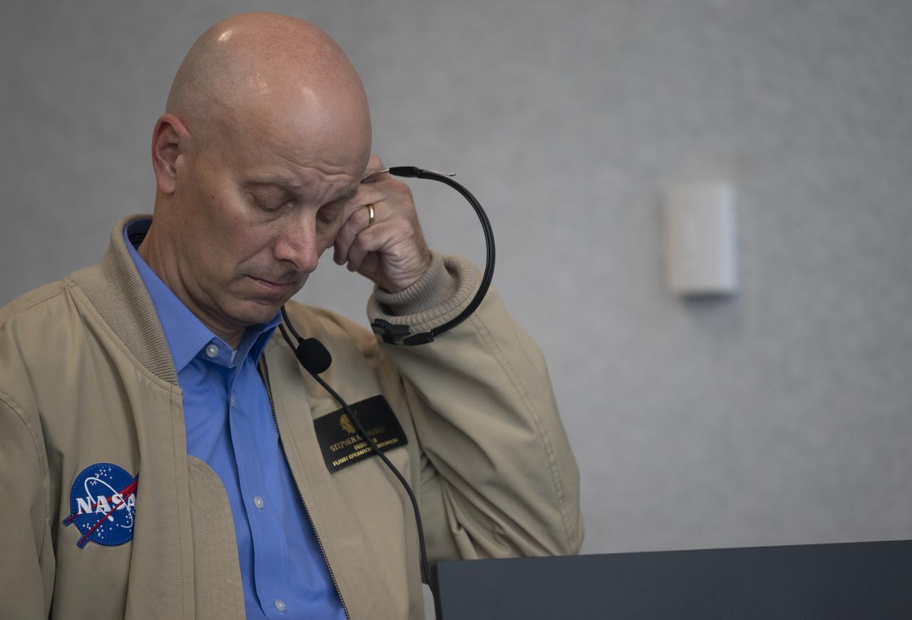 Stephen Koerner, Director of the Flight Operations Directorate at NASA’s Johnson Space Center, monitors the countdown of the launch of a SpaceX Falcon 9 rocket carrying the company's Crew Dragon spacecraft on the Demo-2 mission with NASA astronauts Douglas Hurley and Robert Behnken onboard, Saturday, May 30, 2020, in  firing room four of the Launch Control Center at NASA’s Kennedy Space Center in Florida. NASA’s SpaceX Demo-2 mission is the first launch with astronauts of the SpaceX Crew Dragon spacecraft and Falcon 9 rocket to the International Space Station as part of the agency’s Commercial Crew Program. The test flight serves as an end-to-end demonstration of SpaceX’s crew transportation system. Behnken and Hurley launched at 3:22 p.m. EDT on Saturday, May 30, from Launch Complex 39A at the Kennedy Space Center. A new era of human spaceflight is set to begin as American astronauts once again launch on an American rocket from American soil to low-Earth orbit for the first time since the conclusion of the Space Shuttle Program in 2011. Photo Credit: (NASA/Joel Kowsky)