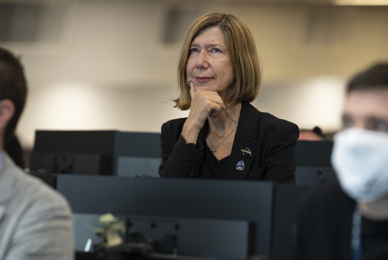 Kathy Lueders, manager of NASA's Commercial Crew Program, watchs the docking of SpaceX’s Crew Dragon spacecraft with NASA astronauts Douglas Hurley and Robert Behnken onboard to the International Space Station, Sunday, May 31, 2020, in  firing room four of the Launch Control Center at NASA’s Kennedy Space Center in Florida. NASA’s SpaceX Demo-2 mission is the first launch with astronauts of the SpaceX Crew Dragon spacecraft and Falcon 9 rocket to the International Space Station as part of the agency’s Commercial Crew Program. The test flight serves as an end-to-end demonstration of SpaceX’s crew transportation system. Behnken and Hurley launched at 3:22 p.m. EDT on Saturday, May 30, from Launch Complex 39A at the Kennedy Space Center and docked with the International Space Station at 10:16am EDT on Sunday, May 31.. A new era of human spaceflight is set to begin as American astronauts once again launch on an American rocket from American soil to low-Earth orbit for the first time since the conclusion of the Space Shuttle Program in 2011. Photo Credit: (NASA/Joel Kowsky)