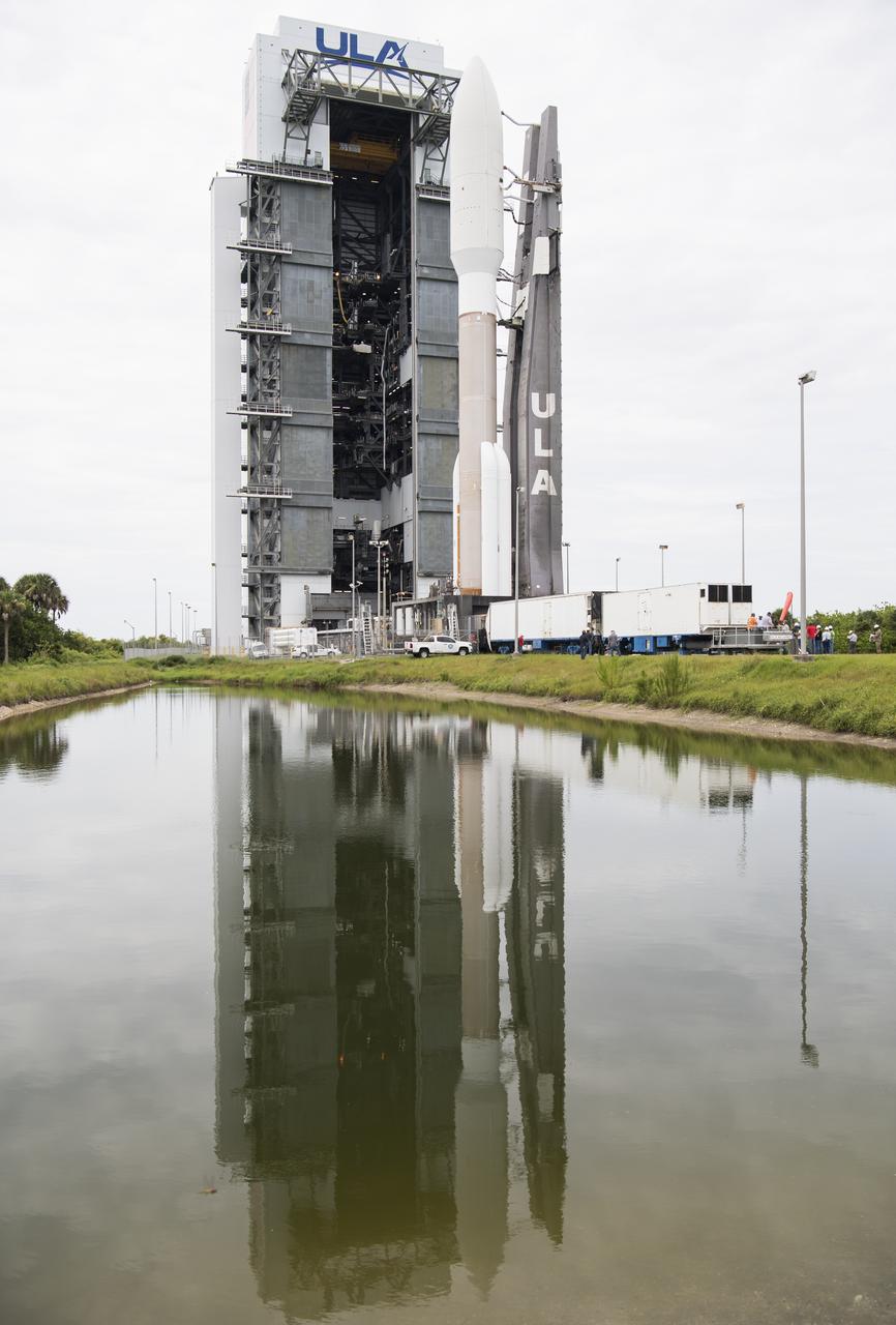 A United Launch Alliance Atlas V rocket with NASA’s Mars 2020 Perseverance rover onboard is seen as it is rolled out of the Vertical Integration Facility to the launch pad at Space Launch Complex 41, Tuesday, July 28, 2020, at Cape Canaveral Air Force Station in Florida. The Perseverance rover is part of NASA’s Mars Exploration Program, a long-term effort of robotic exploration of the Red Planet. Launch is scheduled for Thursday, July 30. Photo Credit: (NASA/Joel Kowsky)