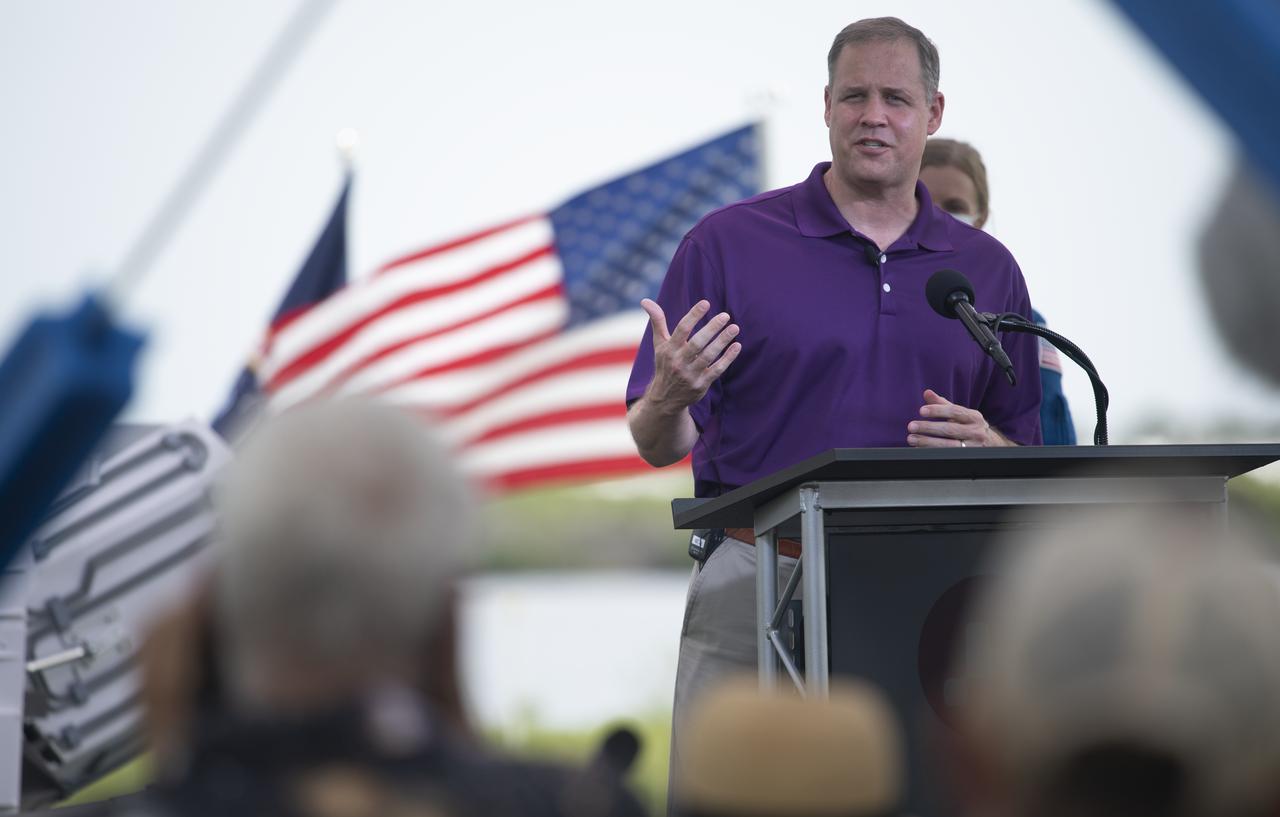 NASA Administrator Jim Bridenstine answers questions from the media during a press conference ahead of the launch of NASA’s Mars 2020 Perseverance rover, Wednesday, July 29, 2020, at NASA’s Kennedy Space Center in Florida. The Perseverance rover is part of NASA’s Mars Exploration Program, a long-term effort of robotic exploration of the Red Planet. Launch is scheduled for Thursday, July 30.  Photo Credit: (NASA/Joel Kowsky)