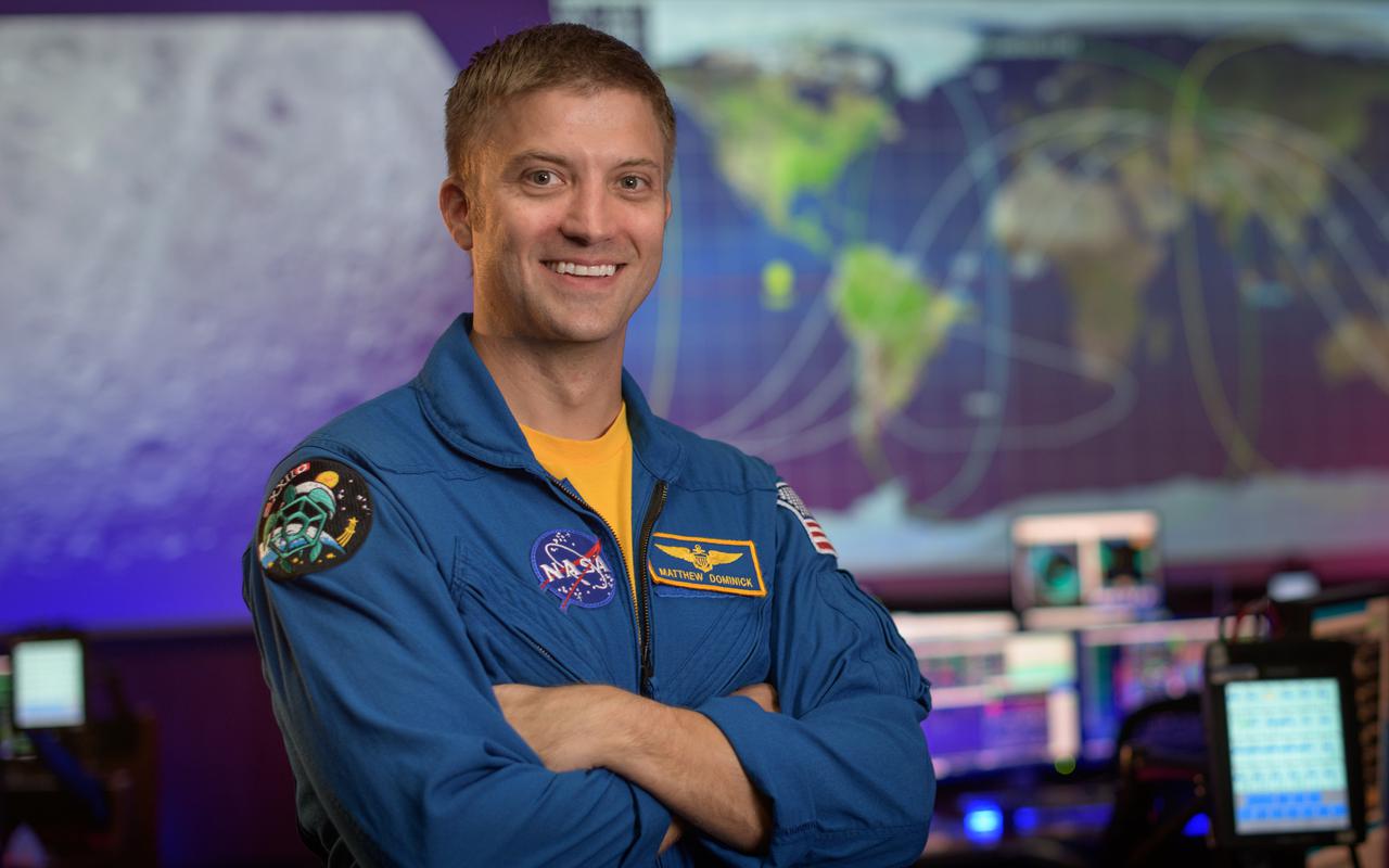 NASA astronaut Matthew Dominick poses for a portrait, Wednesday, Sept. 16, 2020, in the Blue Flight Control Room at NASA’s Johnson Space Center in Houston. Photo Credit: (NASA/Bill Ingalls)