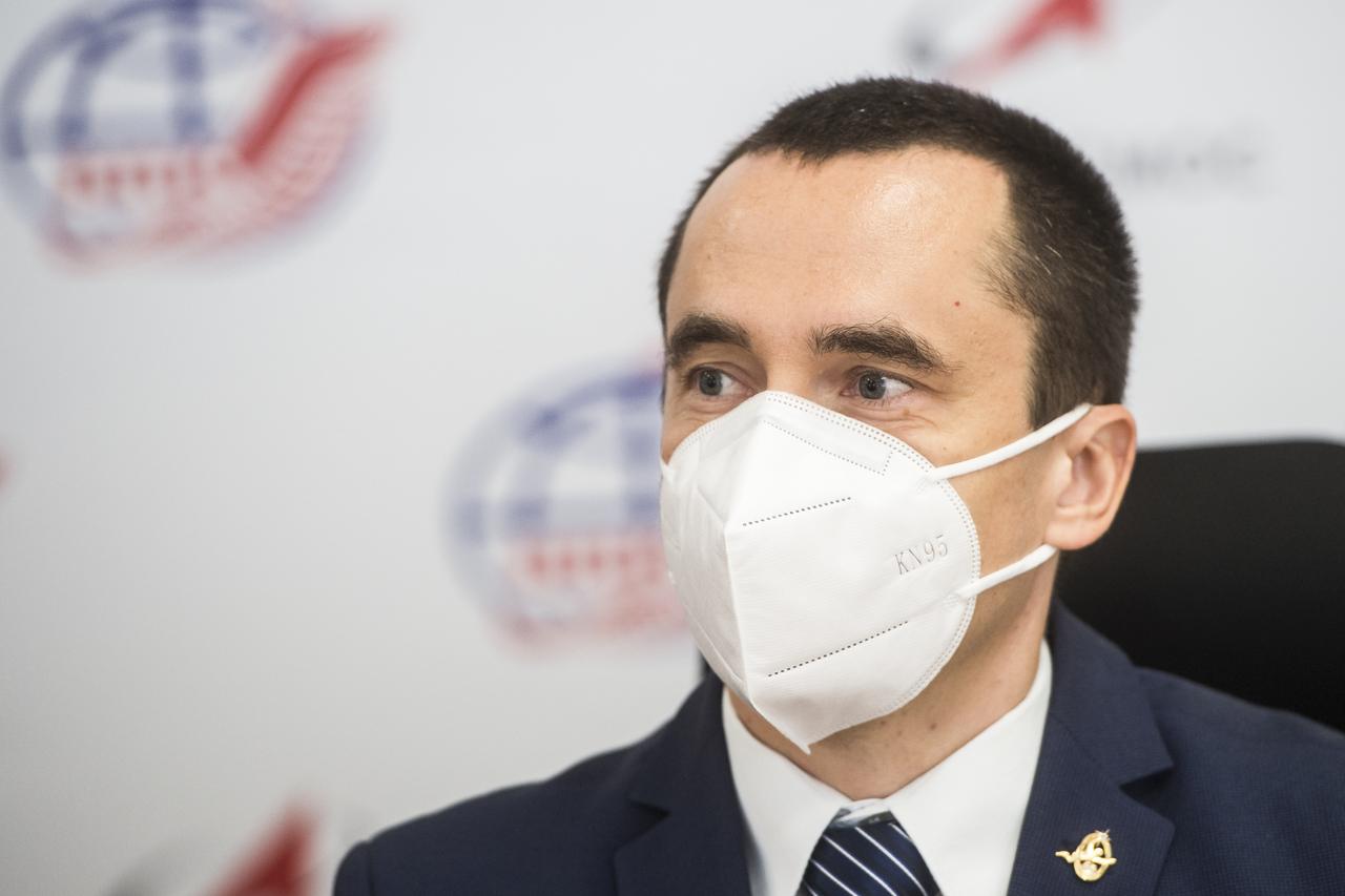 Expedition 64 backup crew member Petr Dubrov of Roscosmos is seen during a press conference, Thursday, Sept. 24, 2020 at the Gagarin Cosmonaut Training Center (GCTC) in Star City, Russia. Photo Credit: (NASA/GCTC/Andrey Shelepin)
