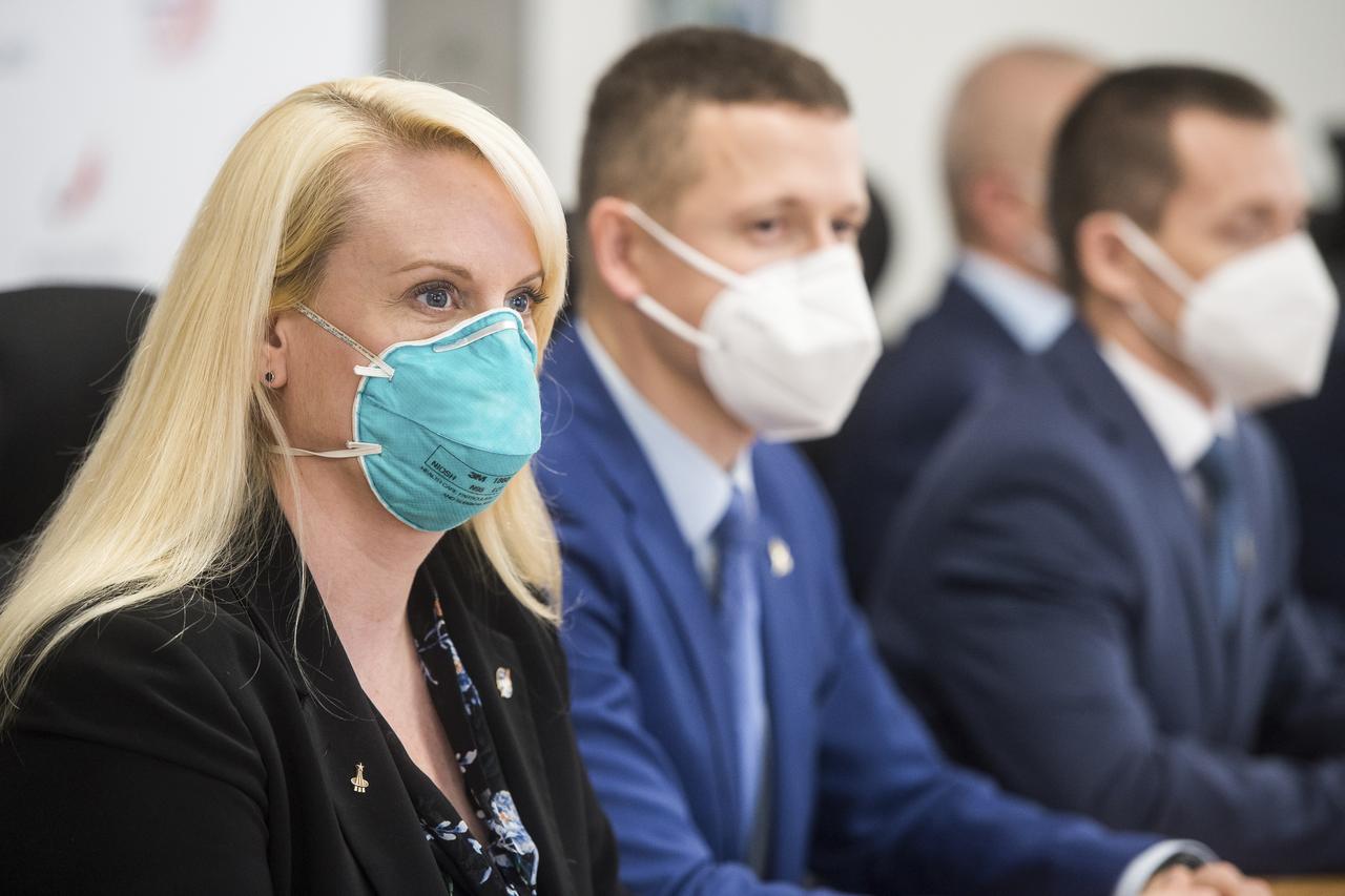 Expedition 64 prime crew member Kate Rubins of NASA, is seen during a press conference prior to her launch from the Baikonur Cosmodrome in Kazakhstan, Thursday, Sept. 24, 2020 at the Gagarin Cosmonaut Training Center (GCTC) in Star City, Russia. Photo Credit: (NASA/GCTC/Andrey Shelepin)