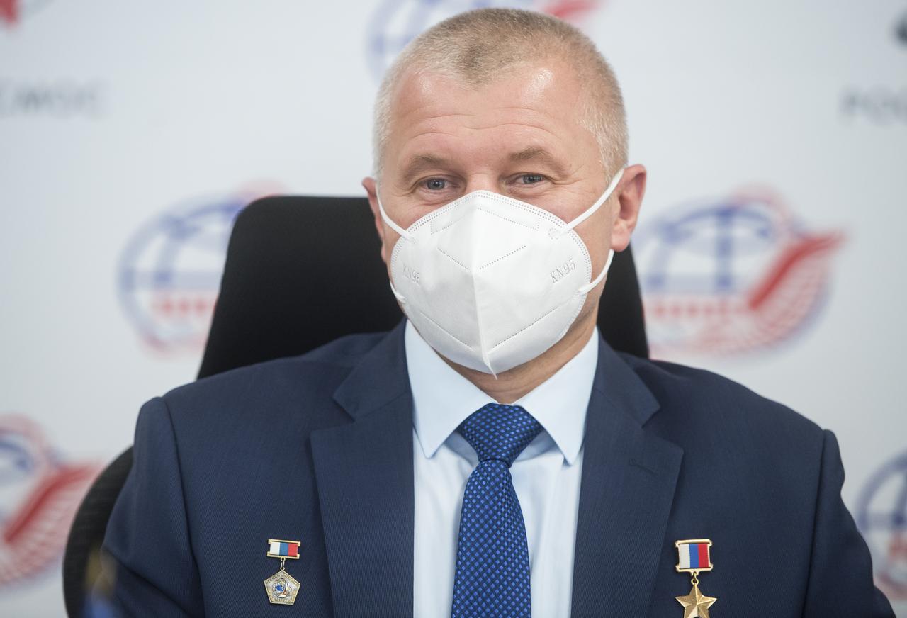 Expedition 64 backup crew member Oleg Novitskiy of Roscosmos is seen during a press conference, Thursday, Sept. 24, 2020 at the Gagarin Cosmonaut Training Center (GCTC) in Star City, Russia. Photo Credit: (NASA/GCTC/Andrey Shelepin)