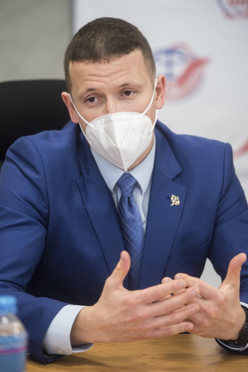 Expedition 64 prime crew member Sergey Kud-Sverchkov speaks during a press conference prior to his launch from the Baikonur Cosmodrome in Kazakhstan, Thursday, Sept. 24, 2020 at the Gagarin Cosmonaut Training Center (GCTC) in Star City, Russia. Photo Credit: (NASA/GCTC/Andrey Shelepin)