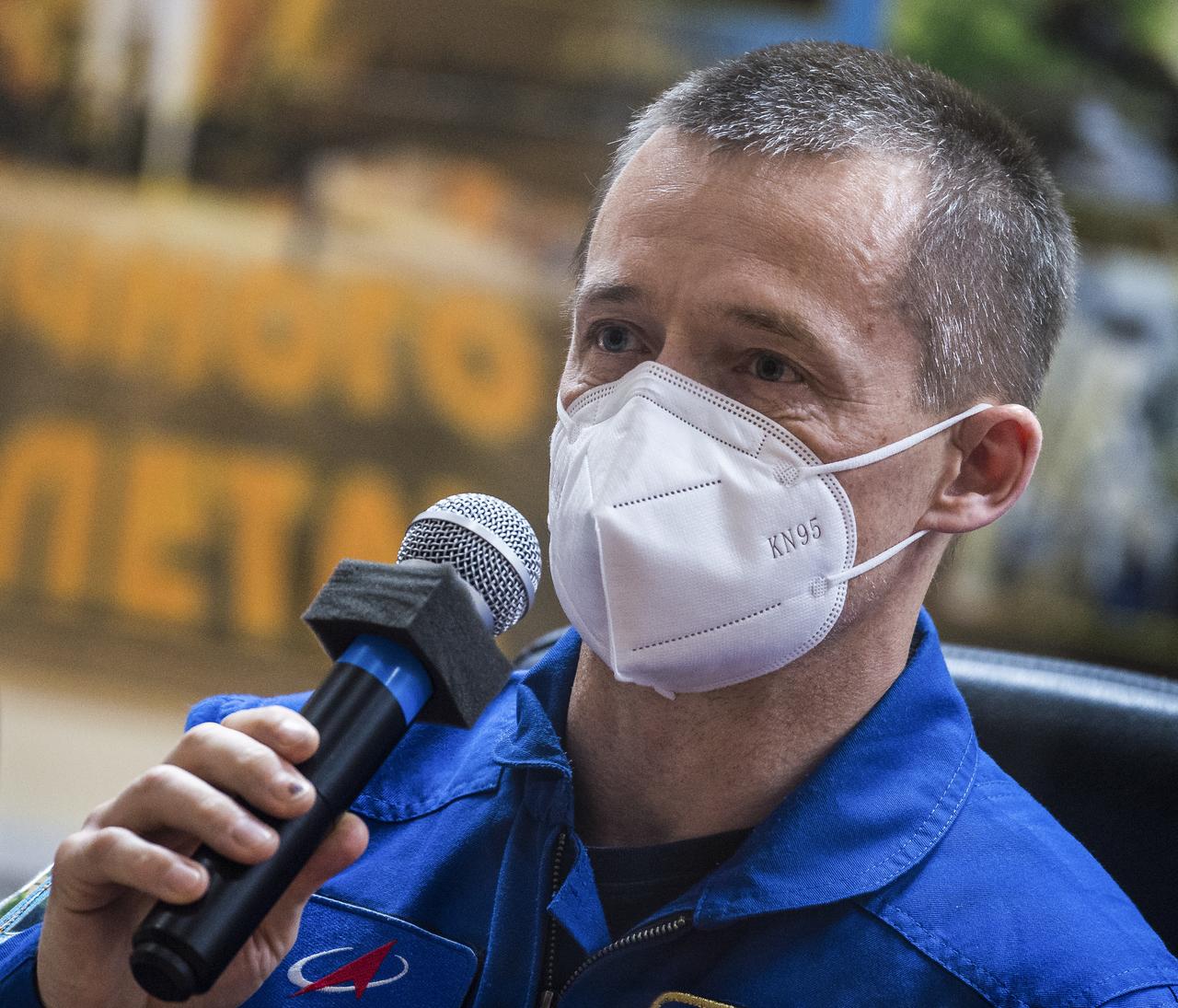 Expedition 64 Russian cosmonaut Sergey Ryzhikov of Roscosmos is seen in quarantine, behind glass, during a press conference, Tuesday, Oct. 13, 2020, at the Cosmonaut Hotel in Baikonur, Kazakhstan. Ryzhikov, fellow cosmonaut Sergey Kud-Sverchkov and NASA astronaut Kate Rubins are scheduled to launch to the International Space Station aboard the Soyuz MS-17 spacecraft on October 14.  Photo Credit: (NASA/GCTC/Andrey Shelepin)