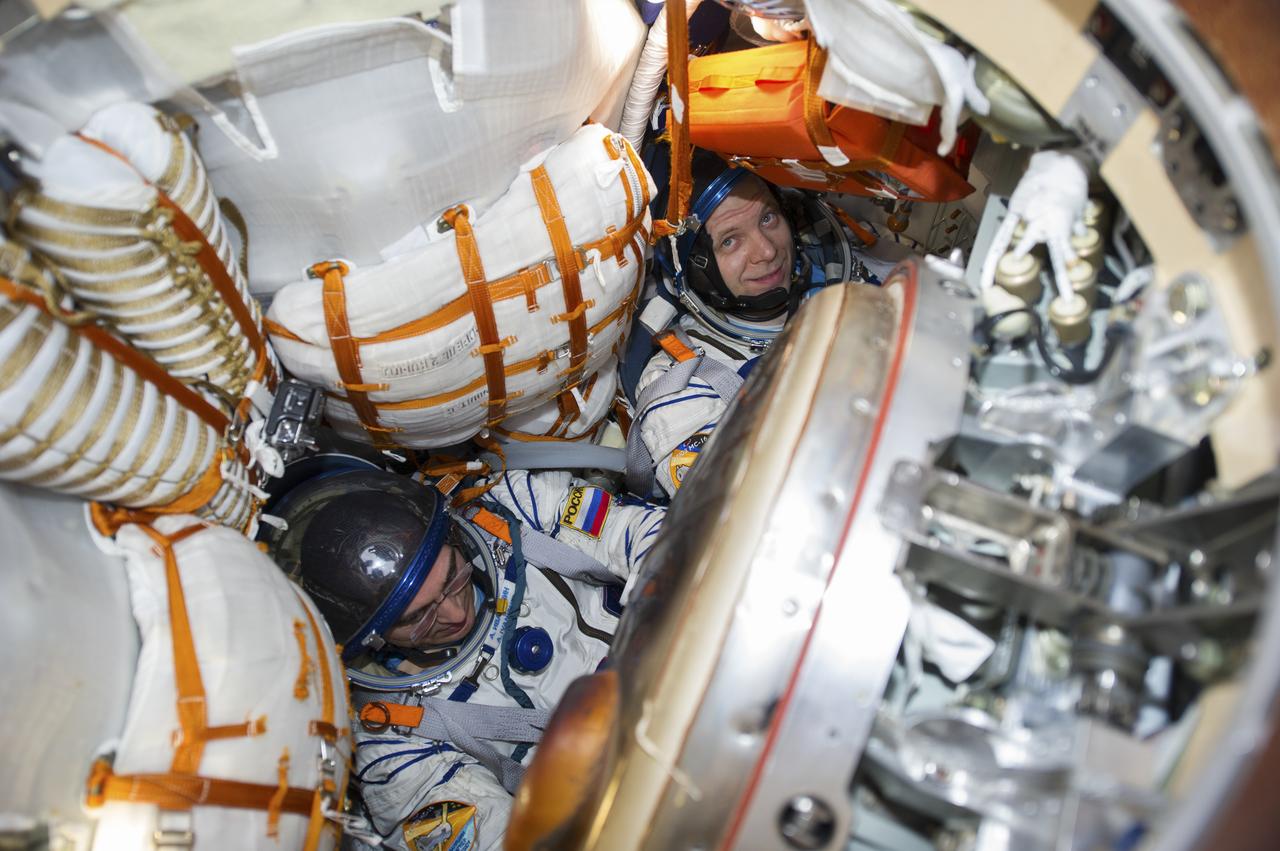 Expedition 63 Roscosmos cosmonauts Anatoly Ivanishin, left, and Ivan Vagner are seen inside the Soyuz MS-16 spacecraft just minutes after they and NASA astronaut Chris Cassidy, landed in a remote area near the town of Zhezkazgan, Kazakhstan on Thursday, October 22, 2020, Kazakh time (Oct. 21 Eastern time). Cassidy, Ivanishin and Vagner returned after 196 days in space having served as Expedition 62-63 crew members onboard the International Space Station. Photo Credit: (NASA/GCTC/Denis Derevtsov)