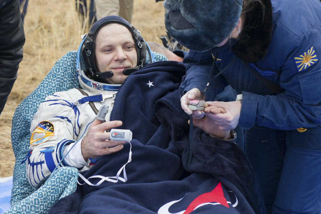 Expedition 63 Roscosmos cosmonaut Ivan Vagner is seen outside the Soyuz MS-16 spacecraft after he landed with Roscosmos cosmonaut Anatoly Ivanishin and NASA astronaut Chris Cassidy in a remote area near the town of Zhezkazgan, Kazakhstan on Thursday, October 22, 2020, Kazakh time (Oct. 21 Eastern time). Cassidy, Ivanishin and Vagner returned after 196 days in space having served as Expedition 62-63 crew members onboard the International Space Station. Photo Credit: (NASA/GCTC/Denis Derevtsov)