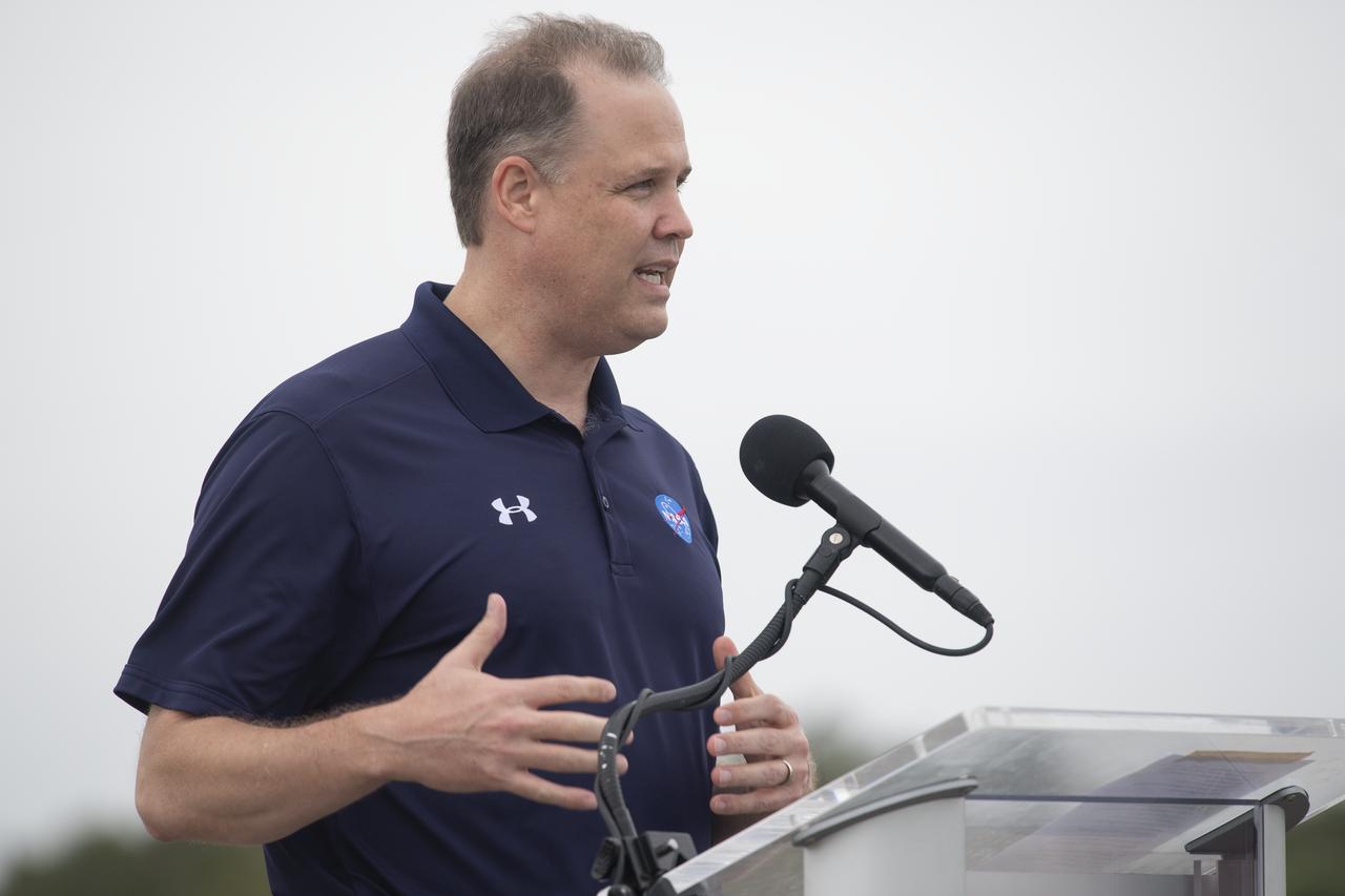 NASA Administrator Jim Bridenstine speaks to members of the media at the arrival of NASA astronauts Mike Hopkins, Victor Glover, and Shannon Walker, and astronaut Soichi Noguchi of the Japan Aerospace Exploration Agency (JAXA) at the Launch and Landing Facility at NASA’s Kennedy Space Center ahead of SpaceX’s Crew-1 mission, Sunday, Nov. 8, 2020, in Florida. NASA’s SpaceX Crew-1 mission is the first operational mission of the SpaceX Crew Dragon spacecraft and Falcon 9 rocket to the International Space Station as part of the agency’s Commercial Crew Program. Hopkins, Glover, Walker, Noguchi are scheduled to launch at 7:49 p.m. EST on Saturday, Nov. 14, from Launch Complex 39A at the Kennedy Space Center. Photo Credit: (NASA/Joel Kowsky)