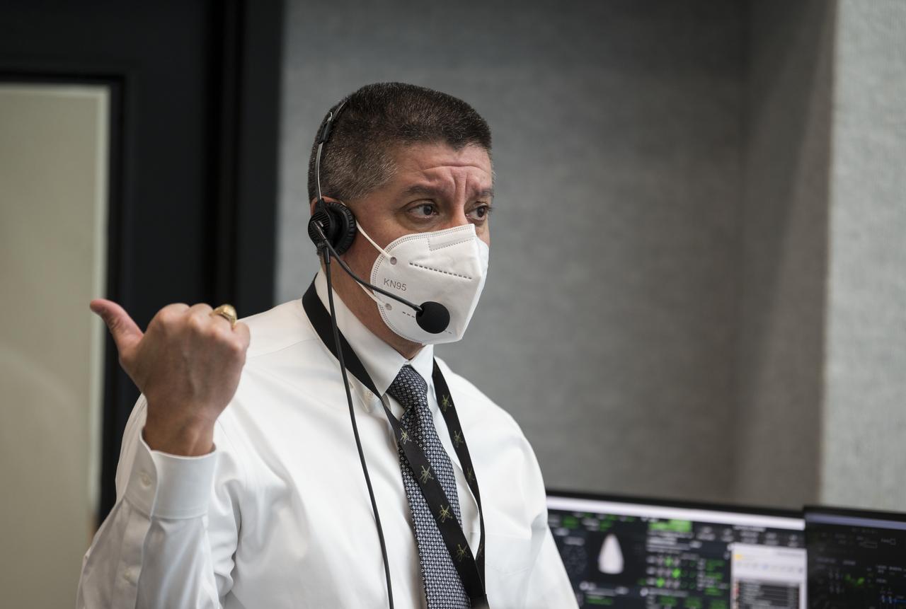 Richard Jones, manager, NASA Mission Management and Integration Office, Commercial Crew Program, is seen during a dress rehearsal in preparation for the launch of a SpaceX Falcon 9 rocket carrying the company's Crew Dragon spacecraft on NASA’s SpaceX Crew-1 mission with NASA astronauts Mike Hopkins, Victor Glover, Shannon Walker, and Japan Aerospace Exploration Agency (JAXA) astronaut Soichi Noguchi onboard, Thursday, Nov. 12, 2020, in firing room four of the Launch Control Center at NASA’s Kennedy Space Center in Florida. NASA’s SpaceX Crew-1 mission is the first crew rotation mission of the SpaceX Crew Dragon spacecraft and Falcon 9 rocket to the International Space Station as part of the agency’s Commercial Crew Program. Hopkins, Glover, Walker, and Noguchi are scheduled to launch at 7:49 p.m. EST on Saturday, Nov. 14, from Launch Complex 39A at the Kennedy Space Center. Photo Credit: (NASA/Aubrey Gemignani)