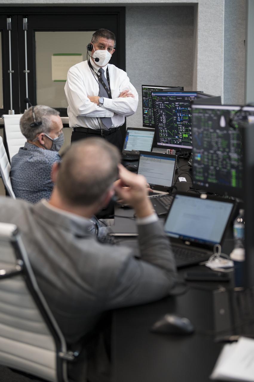Richard Jones, manager, NASA Mission Management and Integration Office, Commercial Crew Program, is seen during a dress rehearsal in preparation for the launch of a SpaceX Falcon 9 rocket carrying the company's Crew Dragon spacecraft on NASA’s SpaceX Crew-1 mission with NASA astronauts Mike Hopkins, Victor Glover, Shannon Walker, and Japan Aerospace Exploration Agency (JAXA) astronaut Soichi Noguchi onboard, Thursday, Nov. 12, 2020, in firing room four of the Launch Control Center at NASA’s Kennedy Space Center in Florida. NASA’s SpaceX Crew-1 mission is the first crew rotation mission of the SpaceX Crew Dragon spacecraft and Falcon 9 rocket to the International Space Station as part of the agency’s Commercial Crew Program. Hopkins, Glover, Walker, and Noguchi are scheduled to launch at 7:49 p.m. EST on Saturday, Nov. 14, from Launch Complex 39A at the Kennedy Space Center. Photo Credit: (NASA/Aubrey Gemignani)