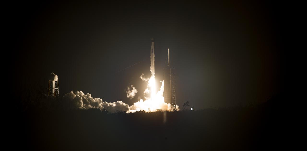 A SpaceX Falcon 9 rocket carrying the company's Crew Dragon spacecraft is launched on NASA’s SpaceX Crew-1 mission to the International Space Station with NASA astronauts Mike Hopkins, Victor Glover, Shannon Walker, and Japan Aerospace Exploration Agency astronaut Soichi Noguchi onboard, Sunday, Nov. 15, 2020, at NASA’s Kennedy Space Center in Florida. NASA’s SpaceX Crew-1 mission is the first crew rotation mission of the SpaceX Crew Dragon spacecraft and Falcon 9 rocket to the International Space Station as part of the agency’s Commercial Crew Program. Hopkins, Glover, Walker, and Noguchi launched at 7:27 p.m. EST from Launch Complex 39A at the Kennedy Space Center to begin a six month mission onboard the orbital outpost. Photo Credit: (NASA/Joel Kowsky)