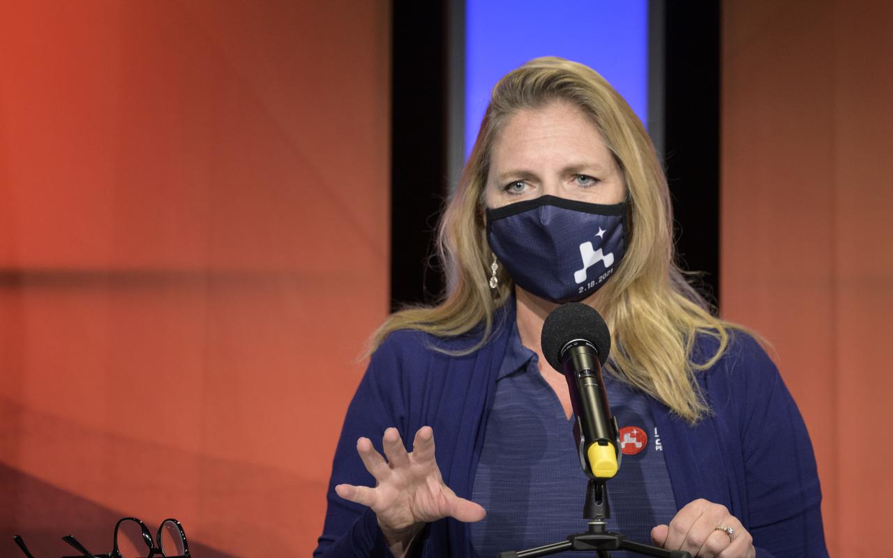 Perseverance deputy project manager, JPL, Jennifer Trosper, gives remarks during a NASA Perseverance rover mission engineering and technology overview, Tuesday, Feb. 16, 2021, at NASA's Jet Propulsion Laboratory in Pasadena, California. The Perseverance Mars rover is due to land on Mars Thursday, Feb. 18, 2021. A key objective for Perseverance’s mission on Mars is astrobiology, including the search for signs of ancient microbial life. The rover will characterize the planet’s geology and past climate, pave the way for human exploration of the Red Planet, and be the first mission to collect and cache Martian rock and regolith. Photo Credit: (NASA/Bill Ingalls)