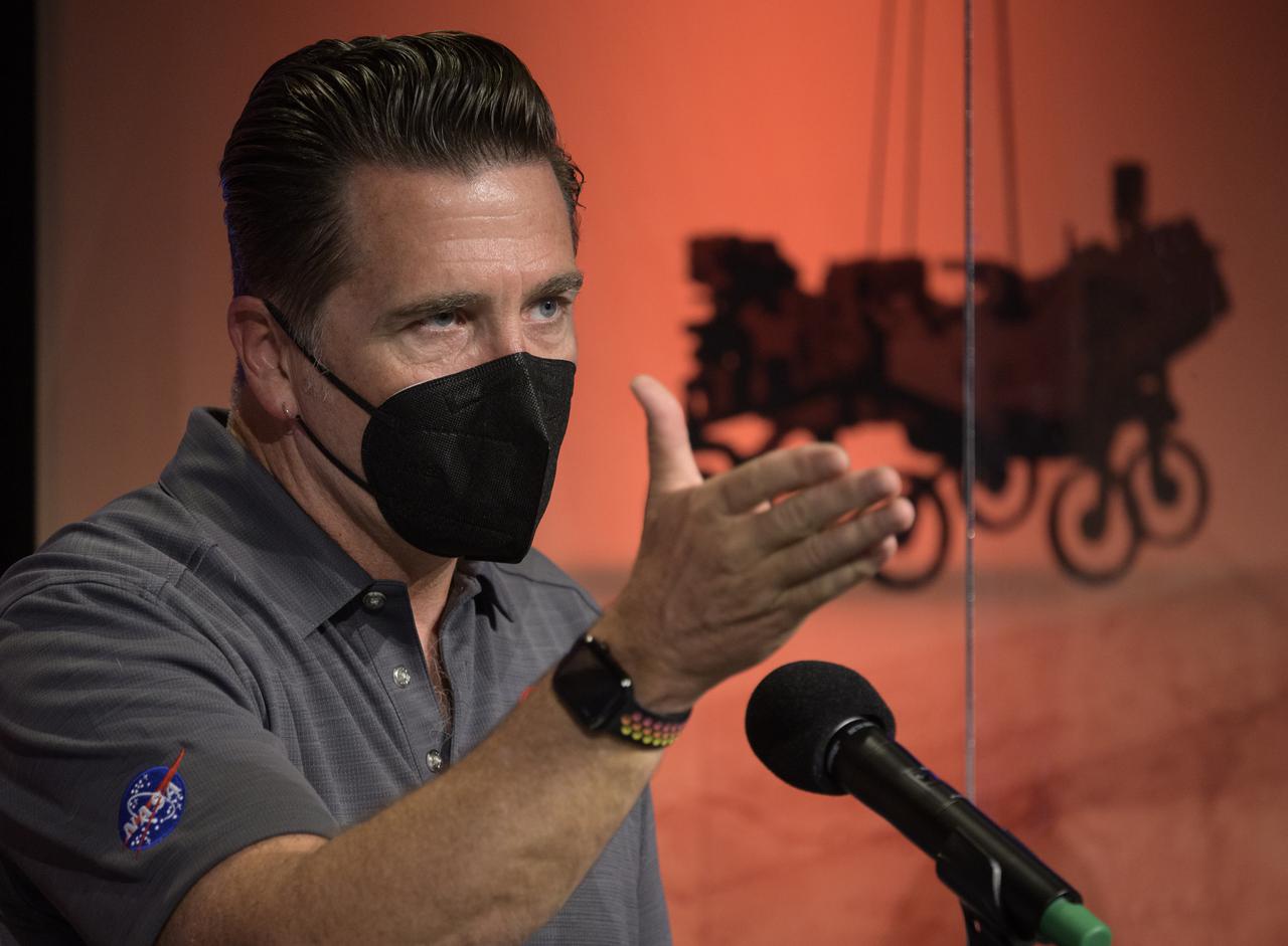 Perseverance chief engineer, JPL, Adam Steltzner, gives remarks during a NASA Perseverance rover mission engineering and technology overview, Tuesday, Feb. 16, 2021, at NASA's Jet Propulsion Laboratory in Pasadena, California. The Perseverance Mars rover is due to land on Mars Thursday, Feb. 18, 2021. A key objective for Perseverance’s mission on Mars is astrobiology, including the search for signs of ancient microbial life. The rover will characterize the planet’s geology and past climate, pave the way for human exploration of the Red Planet, and be the first mission to collect and cache Martian rock and regolith. Photo Credit: (NASA/Bill Ingalls)