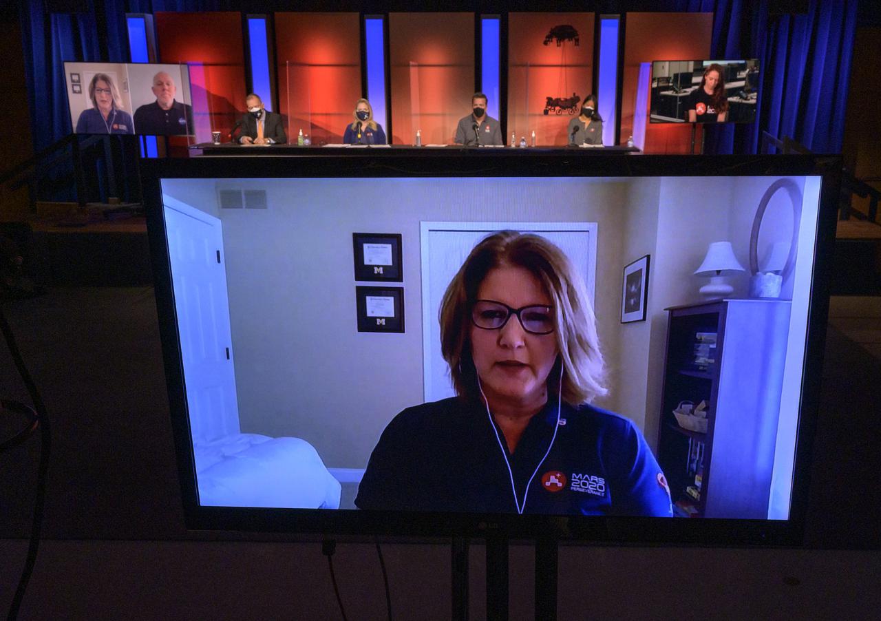 Director of technology demonstrations, NASA’s Space Technology Mission Directorate, Trudy Kortes, gives remarks via remote during a NASA Perseverance rover mission engineering and technology overview, Tuesday, Feb. 16, 2021, at NASA's Jet Propulsion Laboratory in Pasadena, California. The Perseverance Mars rover is due to land on Mars Thursday, Feb. 18, 2021. A key objective for Perseverance’s mission on Mars is astrobiology, including the search for signs of ancient microbial life. The rover will characterize the planet’s geology and past climate, pave the way for human exploration of the Red Planet, and be the first mission to collect and cache Martian rock and regolith. Photo Credit: (NASA/Bill Ingalls)