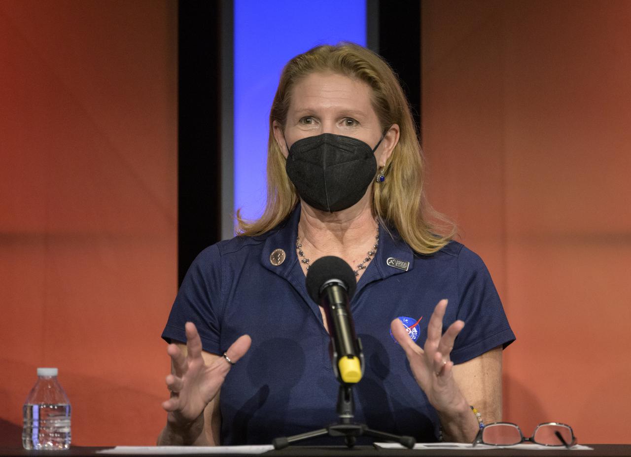 Director of NASA's Science Mission Directorate’s Planetary Science Division, Lori Glaze, gives remarks during a NASA Perseverance rover mission science overview, Tuesday, Feb. 16, 2021, at NASA's Jet Propulsion Laboratory in Pasadena, California. The Perseverance Mars rover is due to land on Mars Thursday, Feb. 18, 2021. A key objective for Perseverance’s mission on Mars is astrobiology, including the search for signs of ancient microbial life. The rover will characterize the planet’s geology and past climate, pave the way for human exploration of the Red Planet, and be the first mission to collect and cache Martian rock and regolith. Photo Credit: (NASA/Bill Ingalls)