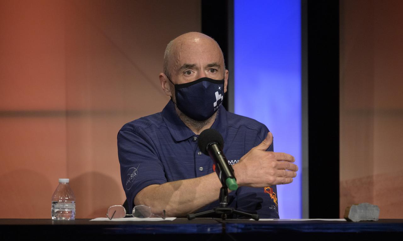 Principal investigator, Scanning Habitable Environments with Raman & Luminescence for Organics & Chemicals (SHERLOC) instrument, JPL, Luther Beegle, gives remarks during a NASA Perseverance rover mission science overview, Tuesday, Feb. 16, 2021, at NASA's Jet Propulsion Laboratory in Pasadena, California. The Perseverance Mars rover is due to land on Mars Thursday, Feb. 18, 2021. A key objective for Perseverance’s mission on Mars is astrobiology, including the search for signs of ancient microbial life. The rover will characterize the planet’s geology and past climate, pave the way for human exploration of the Red Planet, and be the first mission to collect and cache Martian rock and regolith. Photo Credit: (NASA/Bill Ingalls)