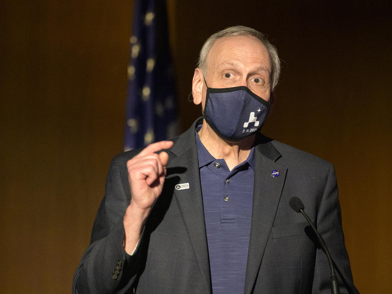 Acting NASA Administrator Steve Jurczyk gives remarks during a NASA Perseverance rover mission post-landing update, Thursday, Feb. 18, 2021, at NASA's Jet Propulsion Laboratory in Pasadena, California. A key objective for Perseverance’s mission on Mars is astrobiology, including the search for signs of ancient microbial life. The rover will characterize the planet’s geology and past climate, pave the way for human exploration of the Red Planet, and be the first mission to collect and cache Martian rock and regolith. Photo Credit: (NASA/Bill Ingalls)