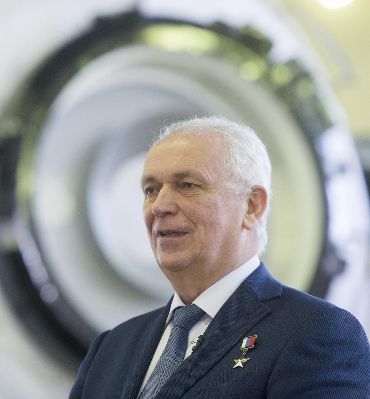 Director of the Gagarin Cosmonaut Training Center (GCTC), Pavel Vlasov, speaks during Expedition 65 Soyuz qualification exams Saturday, March 20, 2021 at the Gagarin Cosmonaut Training Center (GCTC) in Star City, Russia. Launch of the mission is scheduled for April 9 from Baikonur Cosmodrome in Kazakhstan to the International Space Station. Photo Credit: (NASA/GCTC/Andrey Shelepin)