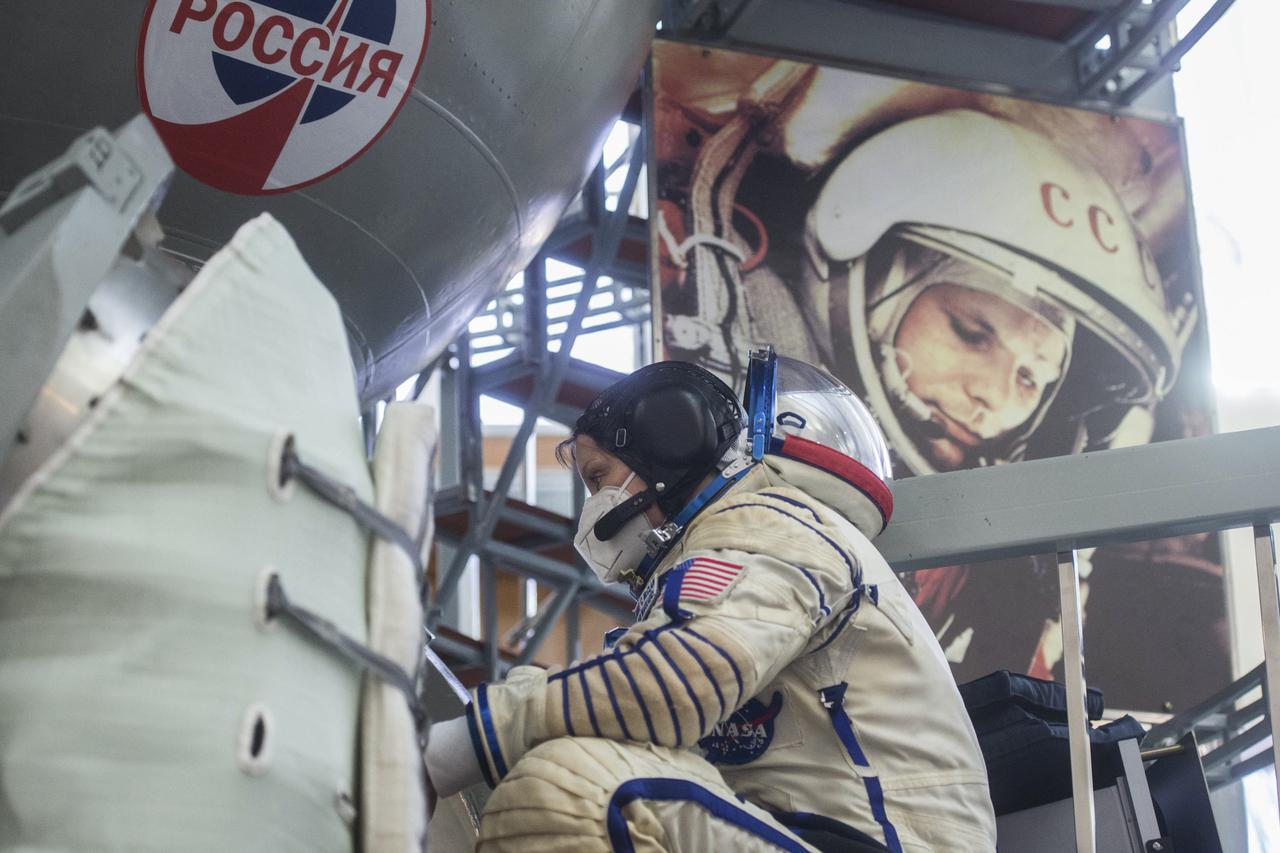 Expedition 65 backup crew member, Anne McClain of NASA is seen during Soyuz qualification exams Monday, March 22, 2021, at the Gagarin Cosmonaut Training Center (GCTC) in Star City, Russia, in advance of the Expedition 65 launch April 9 from Baikonur Cosmodrome in Kazakhstan to the International Space Station.Photo Credit: (NASA/GCTC/Andrey Shelepin)