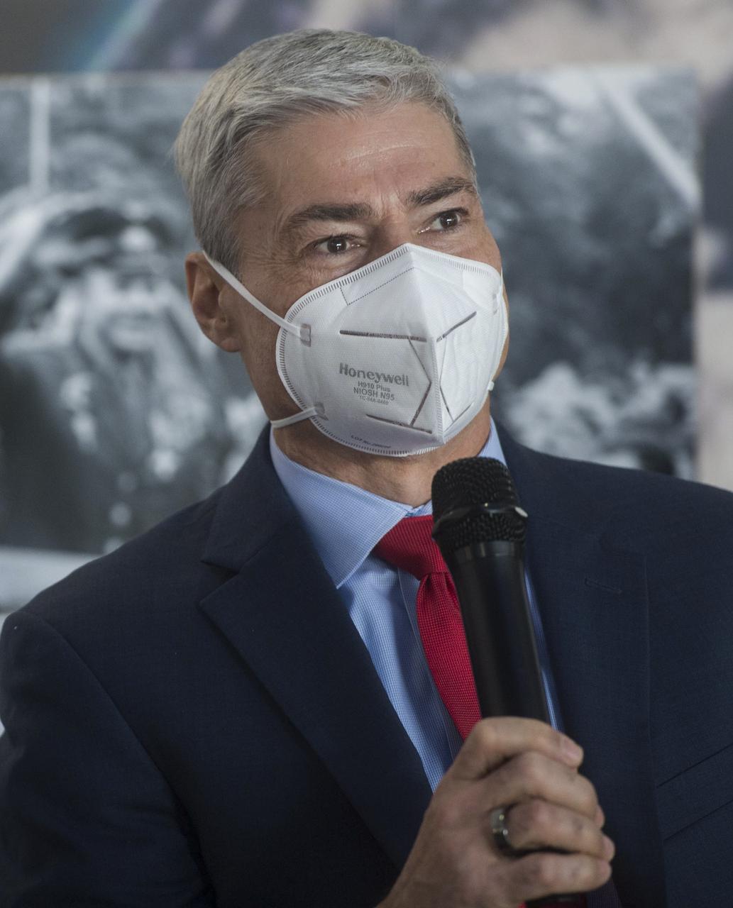Expedition 65 prime crew member NASA astronaut Mark Vande Hei, speaks during a press conference prior to his launch from the Baikonur Cosmodrome in Kazakhstan, Wednesday, March 24, 2021 at the Gagarin Cosmonaut Training Center (GCTC) in Star City, Russia. Photo Credit: (NASA/GCTC/Andrey Shelepin)