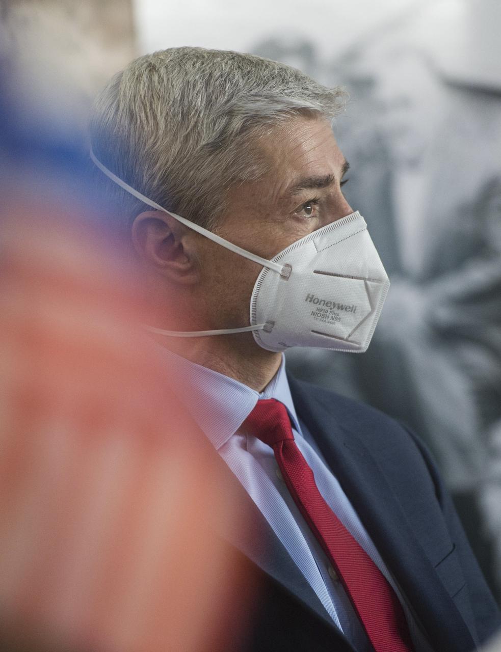 Expedition 65 prime crew member NASA astronaut Mark Vande Hei, is seen during a press conference prior to his launch from the Baikonur Cosmodrome in Kazakhstan, Wednesday, March 24, 2021 at the Gagarin Cosmonaut Training Center (GCTC) in Star City, Russia. Photo Credit: (NASA/GCTC/Andrey Shelepin)