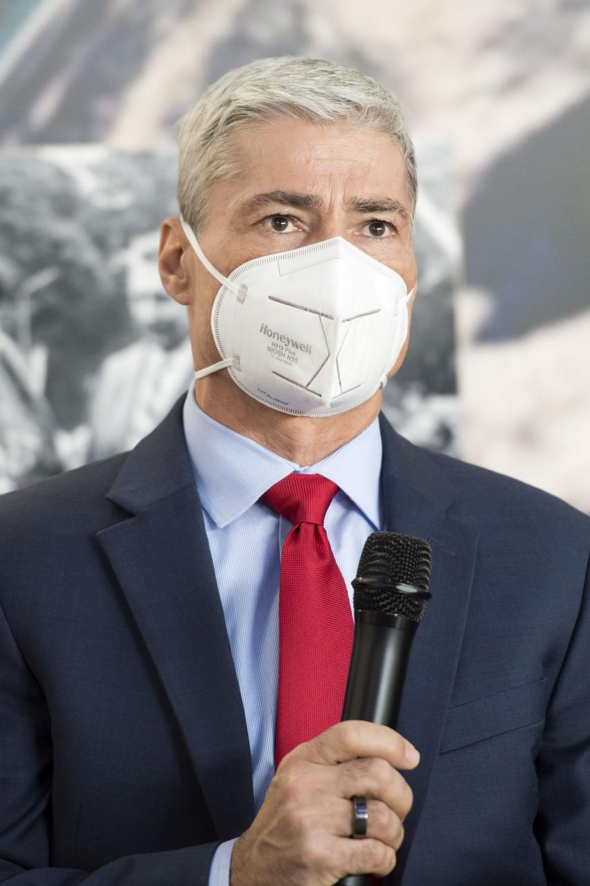 Expedition 65 prime crew member NASA astronaut Mark Vande Hei, speaks during a press conference prior to his launch from the Baikonur Cosmodrome in Kazakhstan, Wednesday, March 24, 2021 at the Gagarin Cosmonaut Training Center (GCTC) in Star City, Russia. Photo Credit: (NASA/GCTC/Irina Spector)