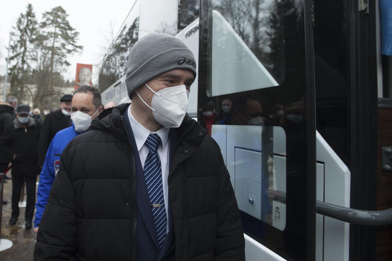 Expedition 65 prime crew member, Russian cosmonaut Pyotr Dubrov of Roscosmos, boards the bus that will take him to his flight to Baikonur for launch from the Baikonur Cosmodrome, Friday, March 26, 2021 at the Gagarin Cosmonaut Training Center (GCTC) in Star City, Russia. Photo Credit: (NASA/GCTC/Andrey Shelepin)