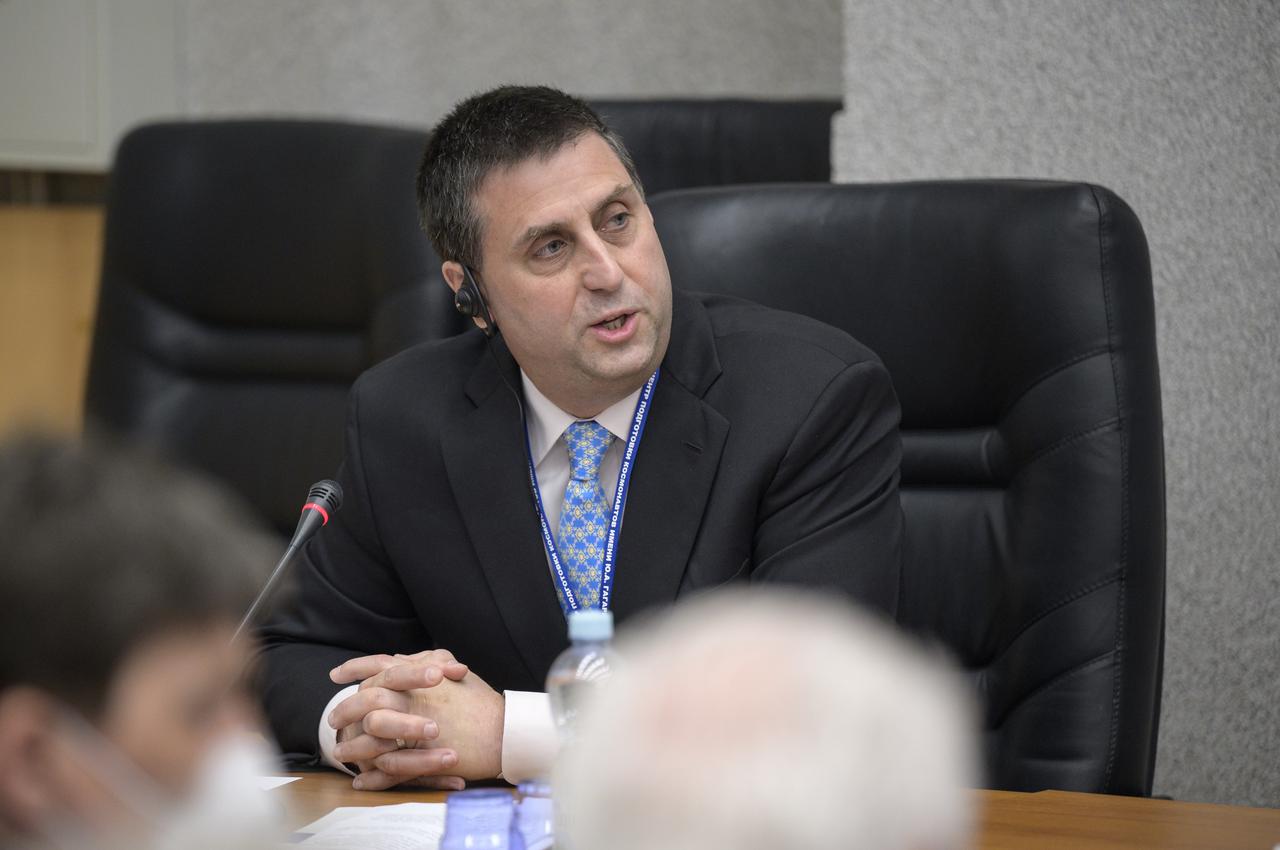 NASA ISS Program Manager Joel Montalbano is seen during the State Commission meeting to approve the Soyuz launch of Expedition 65 to the International Space Station, Thursday, April 8, 2021 at the Cosmonaut Hotel in Baikonur, Kazakhstan. Expedition 65 NASA astronaut Mark Vande Hei, Roscosmos cosmonauts Pyotr Dubrov and Oleg Novitskiy, are scheduled to launch to the International Space Station aboard the Soyuz MS-18 spacecraft on April 9. Photo Credit: (NASA/Bill Ingalls)