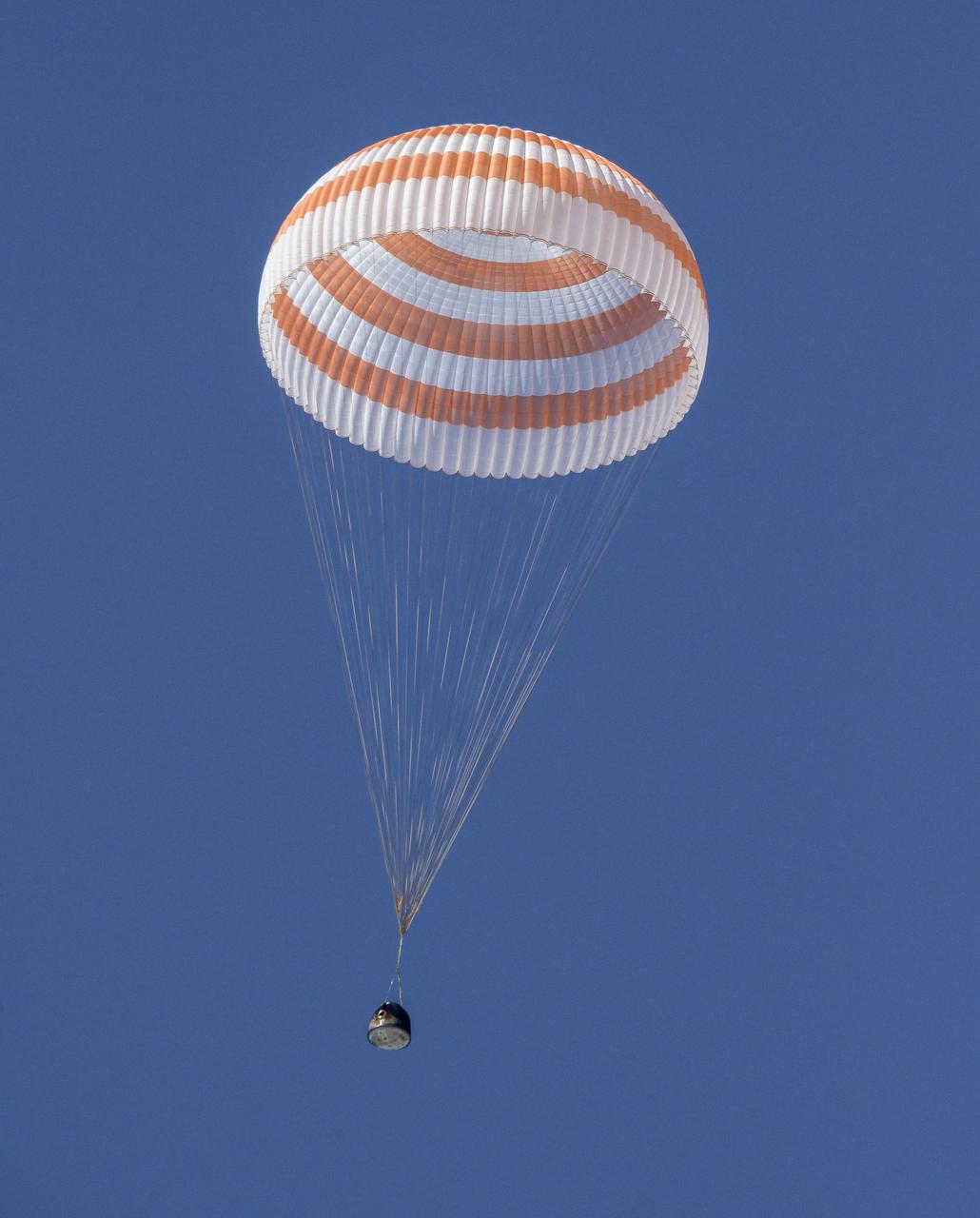 The Soyuz MS-17 spacecraft is seen as it lands in a remote area near the town of Zhezkazgan, Kazakhstan with Expedition 64 crew members Kate Rubins of NASA, Sergey Ryzhikov and Sergey Kud-Sverchkov of Roscosmos, Saturday, April 17, 2021. Rubins, Ryzhikov and Kud-Sverchkov returned after 185 days in space having served as Expedition 63-64 crew members onboard the International Space Station. Photo Credit: NASA/Bill Ingalls