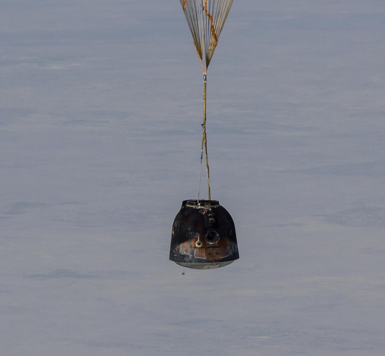 The Soyuz MS-17 spacecraft is seen as it lands in a remote area near the town of Zhezkazgan, Kazakhstan with Expedition 64 crew members Kate Rubins of NASA, Sergey Ryzhikov and Sergey Kud-Sverchkov of Roscosmos, Saturday, April 17, 2021. Rubins, Ryzhikov and Kud-Sverchkov returned after 185 days in space having served as Expedition 63-64 crew members onboard the International Space Station. Photo Credit: NASA/Bill Ingalls