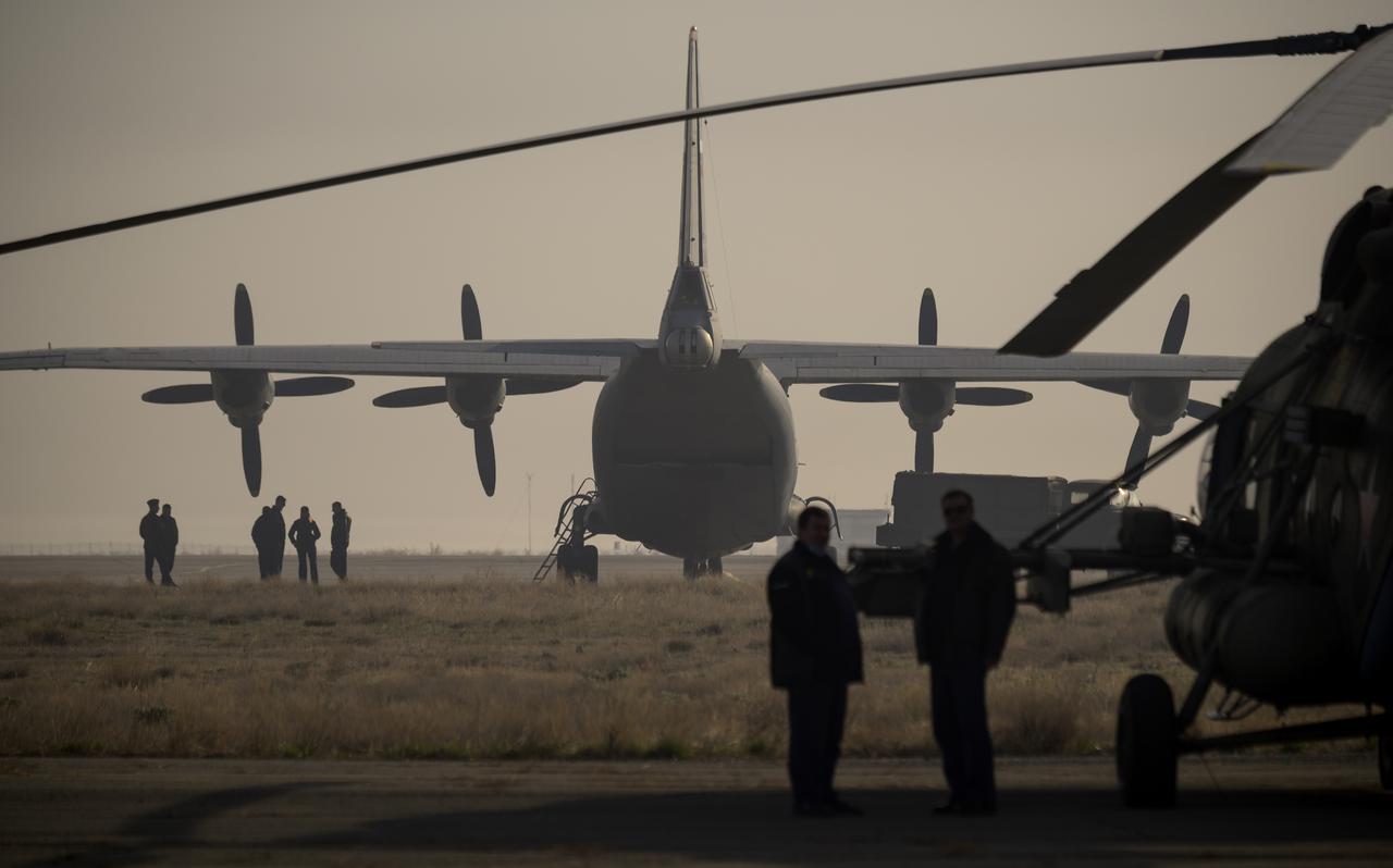 NASA, Roscosmos, and Russian Search and Recovery Forces prepare to depart the Zhezkazgan Airport in Kazakhstan for the Soyuz MS-17 landing of Expedition 64 crew members Kate Rubins of NASA, Sergey Ryzhikov and Sergey Kud-Sverchkov of Roscosmos, Saturday, April 17, 2021. Rubins, Ryzhikov and Kud-Sverchkov returned after 185 days in space having served as Expedition 63-64 crew members onboard the International Space Station. Photo Credit: NASA/Bill Ingalls