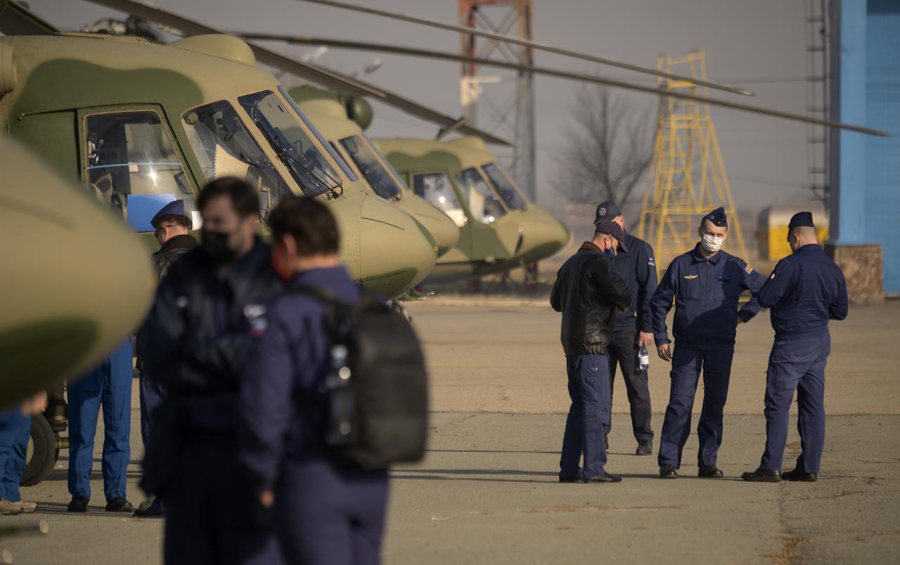 NASA, Roscosmos, and Russian Search and Recovery Forces prepare to depart the Zhezkazgan Airport in Kazakhstan for the Soyuz MS-17 landing of Expedition 64 crew members Kate Rubins of NASA, Sergey Ryzhikov and Sergey Kud-Sverchkov of Roscosmos, Saturday, April 17, 2021. Rubins, Ryzhikov and Kud-Sverchkov returned after 185 days in space having served as Expedition 63-64 crew members onboard the International Space Station. Photo Credit: NASA/Bill Ingalls