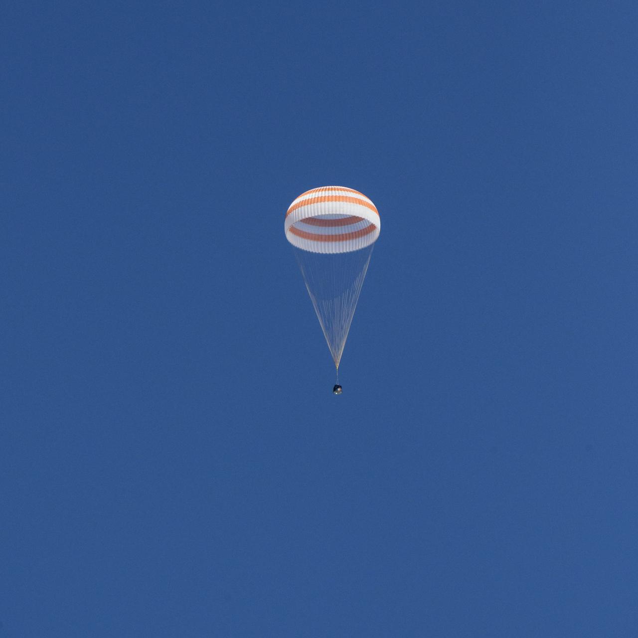 The Soyuz MS-17 spacecraft is seen as it lands in a remote area near the town of Zhezkazgan, Kazakhstan with Expedition 64 crew members Kate Rubins of NASA, Sergey Ryzhikov and Sergey Kud-Sverchkov of Roscosmos, Saturday, April 17, 2021. Rubins, Ryzhikov and Kud-Sverchkov returned after 185 days in space having served as Expedition 63-64 crew members onboard the International Space Station. Photo Credit: NASA/Bill Ingalls