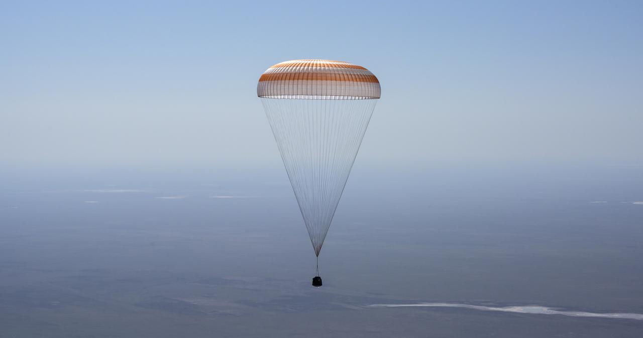 The Soyuz MS-17 spacecraft is seen as it lands in a remote area near the town of Zhezkazgan, Kazakhstan with Expedition 64 crew members Kate Rubins of NASA, Sergey Ryzhikov and Sergey Kud-Sverchkov of Roscosmos, Saturday, April 17, 2021. Rubins, Ryzhikov and Kud-Sverchkov returned after 185 days in space having served as Expedition 63-64 crew members onboard the International Space Station. Photo Credit: NASA/Bill Ingalls