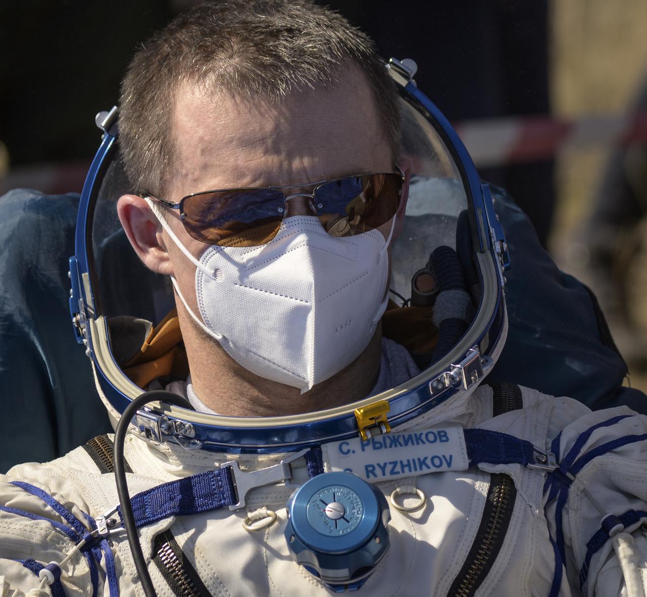 Expedition 64 Roscosmos cosmonaut Sergey Ryzhikov is seen outside the Soyuz MS-17 spacecraft after he, Roscosmos cosmonaut Sergey Kud-Sverchkov, and NASA astronaut Kate Rubins landed in a remote area near the town of Zhezkazgan, Kazakhstan on Saturday, April 17, 2021. Rubins, Ryzhikov and Kud-Sverchkov returned after 185 days in space having served as Expedition 63-64 crew members onboard the International Space Station. Photo Credit: NASA/Bill Ingalls