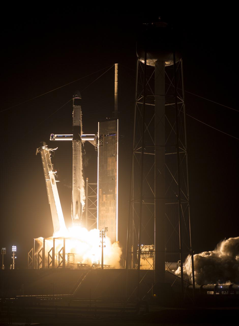 A SpaceX Falcon 9 rocket carrying the company's Crew Dragon spacecraft is launched on NASA’s SpaceX Crew-2 mission to the International Space Station with NASA astronauts Shane Kimbrough and Megan McArthur, ESA (European Space Agency) astronaut Thomas Pesquet, and Japan Aerospace Exploration Agency (JAXA) astronaut Akihiko Hoshide onboard, Friday, April 23, 2021, at NASA’s Kennedy Space Center in Florida. NASA’s SpaceX Crew-2 mission is the second crew rotation mission of the SpaceX Crew Dragon spacecraft and Falcon 9 rocket to the International Space Station as part of the agency’s Commercial Crew Program. Kimbrough, McArthur, Pesquet, and Hoshide launched at 5:49 a.m. EDT from Launch Complex 39A at the Kennedy Space Center to begin a six month mission onboard the orbital outpost. Photo Credit: (NASA/Aubrey Gemignani)