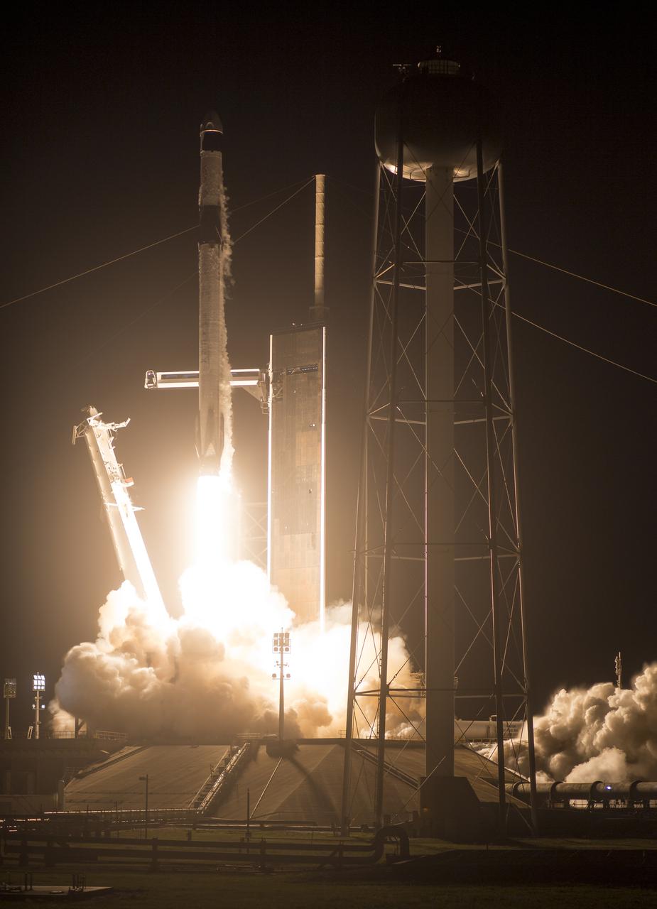 A SpaceX Falcon 9 rocket carrying the company's Crew Dragon spacecraft is launched on NASA’s SpaceX Crew-2 mission to the International Space Station with NASA astronauts Shane Kimbrough and Megan McArthur, ESA (European Space Agency) astronaut Thomas Pesquet, and Japan Aerospace Exploration Agency (JAXA) astronaut Akihiko Hoshide onboard, Friday, April 23, 2021, at NASA’s Kennedy Space Center in Florida. NASA’s SpaceX Crew-2 mission is the second crew rotation mission of the SpaceX Crew Dragon spacecraft and Falcon 9 rocket to the International Space Station as part of the agency’s Commercial Crew Program. Kimbrough, McArthur, Pesquet, and Hoshide launched at 5:49 a.m. EDT from Launch Complex 39A at the Kennedy Space Center to begin a six month mission onboard the orbital outpost. Photo Credit: (NASA/Aubrey Gemignani)