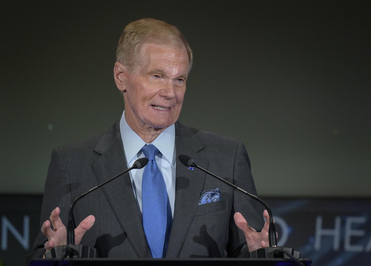 NASA Administrator Bill Nelson talks to the agency’s workforce during his first State of NASA event Wednesday, June 2, 2021, at NASA Headquarters Mary W. Jackson Building in Washington. Nelson remarked on his long history with NASA, and among other topics, discussed the agency’s plans for future Earth-focused missions to address climate change and a robotic and human return to the Moon through the Artemis program, as well as announcing two new planetary science missions to Venus – VERITAS and DAVINCI+. Photo Credit: (NASA/Bill Ingalls)