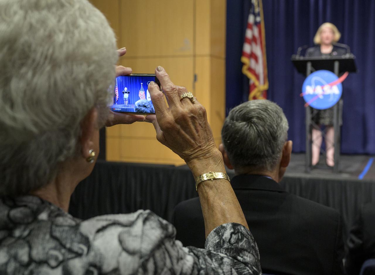 NASA Deputy Administrator Pam Melroy gives remarks after having been ceremonially sworn-in, Monday, June 21, 2021, at NASA Headquarters Mary W. Jackson Building in Washington. Melroy is a former NASA astronaut. Photo Credit: (NASA/Bill Ingalls)