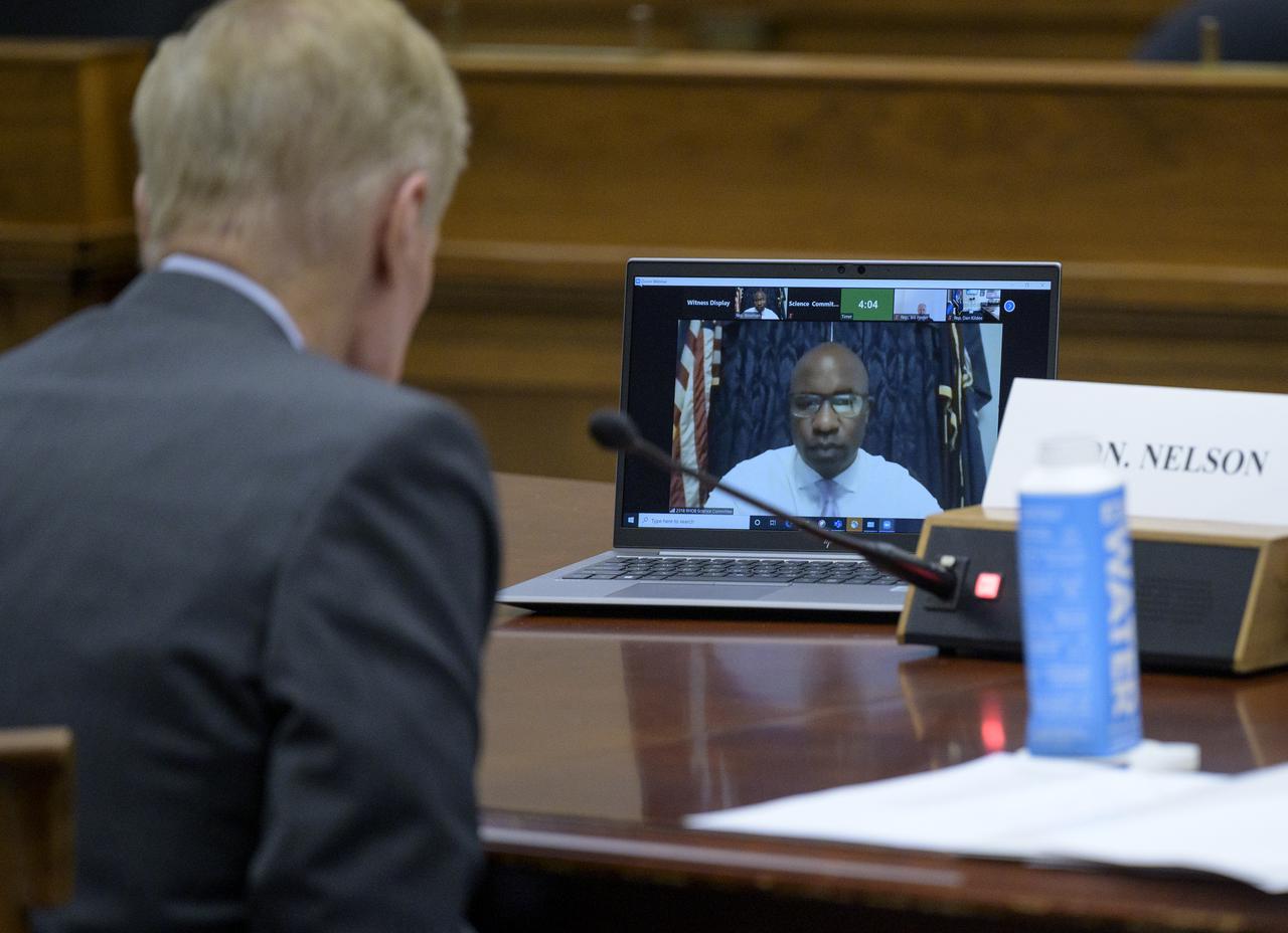 Rep. Jamaal Bowman, D-N.Y., asks NASA Administrator Bill Nelson questions remotely during a House Committee on Science, Space, and Technology hearing on the fiscal year 2022 budget proposal, Wednesday, June 23, 2021 at the Rayburn House Office Building in Washington. Photo Credit: (NASA/Bill Ingalls)