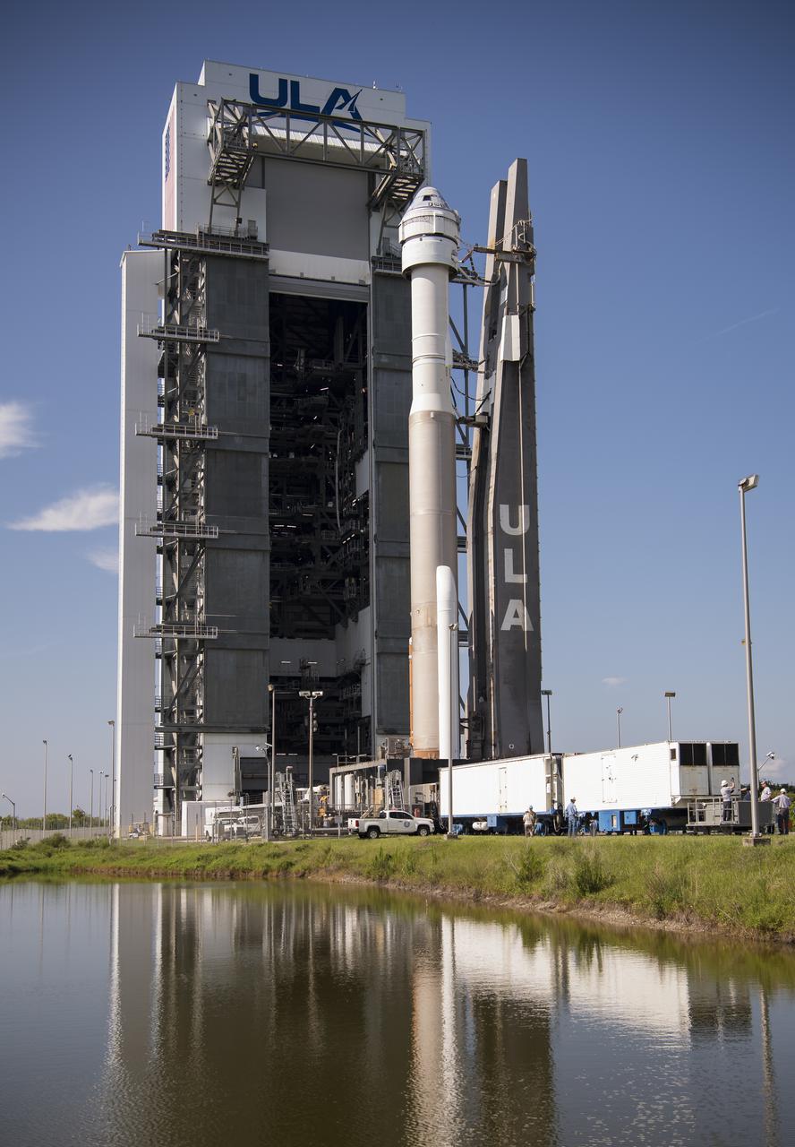 A United Launch Alliance Atlas V rocket with Boeing’s CST-100 Starliner spacecraft onboard is seen as it is rolled out of the Vertical Integration Facility to the launch pad at Space Launch Complex 41 ahead of the Orbital Flight Test-2 (OFT-2) mission, Thursday, July 29, 2021 at Cape Canaveral Space Force Station in Florida. Boeing’s Orbital Flight Test-2 will be Starliner’s second uncrewed flight test and will dock to the International Space Station as part of NASA's Commercial Crew Program. Photo Credit: (NASA/Aubrey Gemignani)