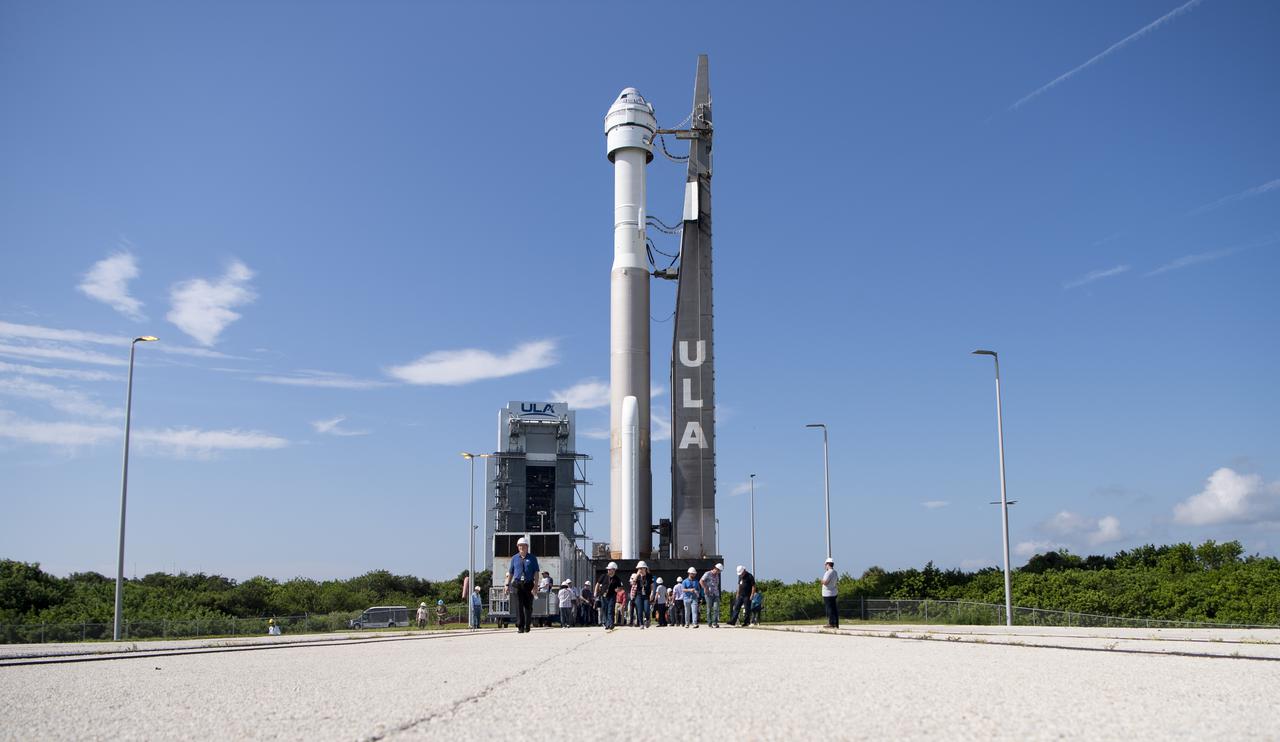 A United Launch Alliance Atlas V rocket with Boeing’s CST-100 Starliner spacecraft onboard is seen as it is rolled out of the Vertical Integration Facility to the launch pad at Space Launch Complex 41 ahead of the Orbital Flight Test-2 (OFT-2) mission, Thursday, July 29, 2021 at Cape Canaveral Space Force Station in Florida. Boeing’s Orbital Flight Test-2 will be Starliner’s second uncrewed flight test and will dock to the International Space Station as part of NASA's Commercial Crew Program. The mission, currently targeted for launch at 2:53 p.m. EDT Friday, July 30, will serve as an end-to-end test of the system's capabilities. Photo Credit: (NASA/Joel Kowsky)