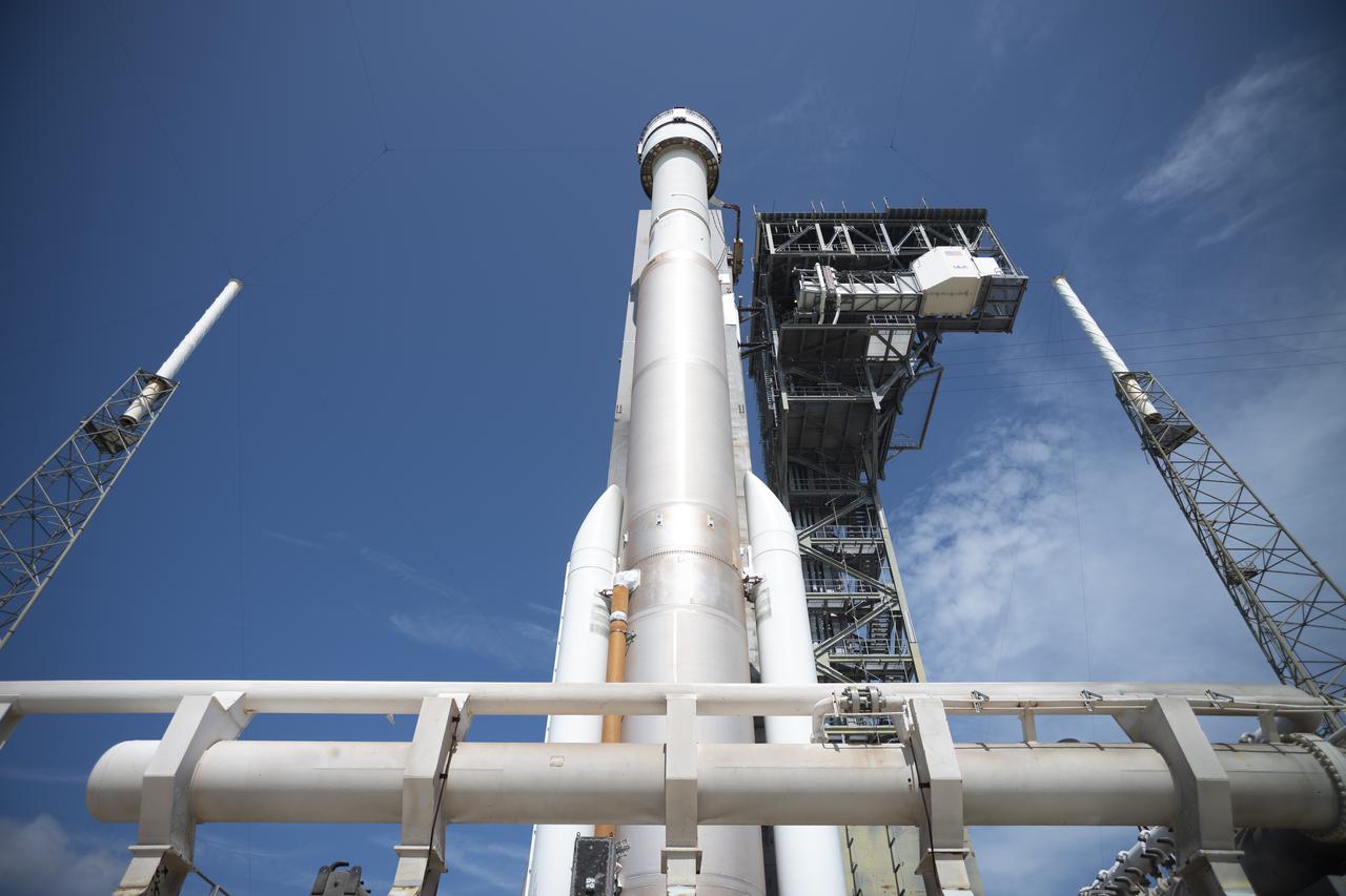 A United Launch Alliance Atlas V rocket with Boeing’s CST-100 Starliner spacecraft onboard is seen as it is rolled out of the Vertical Integration Facility to the launch pad at Space Launch Complex 41 ahead of the Orbital Flight Test-2 (OFT-2) mission, Thursday, July 29, 2021 at Cape Canaveral Space Force Station in Florida. Boeing’s Orbital Flight Test-2 will be Starliner’s second uncrewed flight test and will dock to the International Space Station as part of NASA's Commercial Crew Program. The mission, currently targeted for launch at 2:53 p.m. EDT Friday, July 30, will serve as an end-to-end test of the system's capabilities. Photo Credit: (NASA/Joel Kowsky)