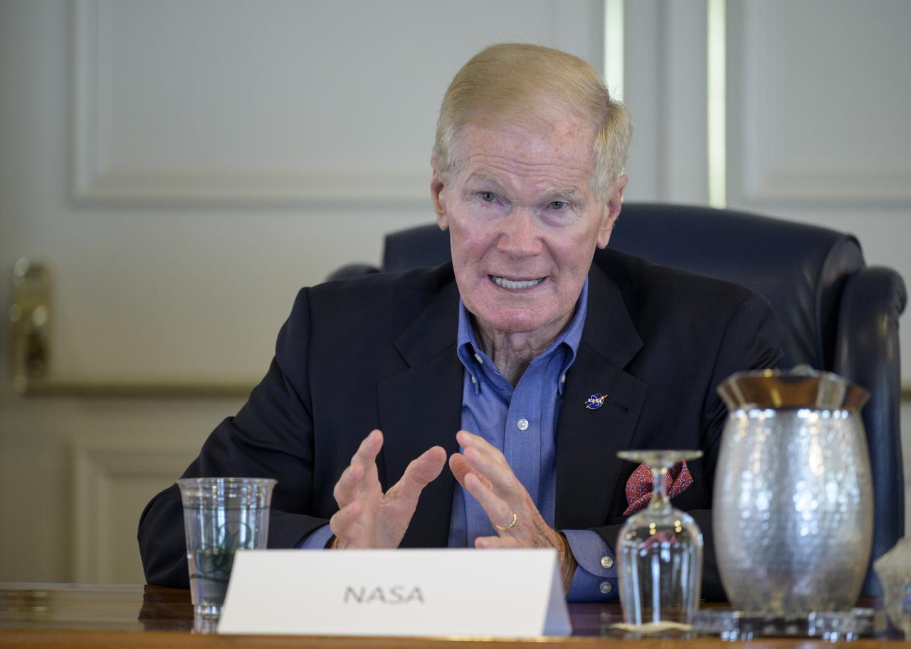 NASA Administrator Bill Nelson talks with Dr. Josef Aschbacher, Director General, European Space Agency (ESA) in a bilateral meeting during the 36th Space Symposium, Monday, Aug. 23, 2021, in Colorado Springs, Colorado. Photo Credit: (NASA/Bill Ingalls)