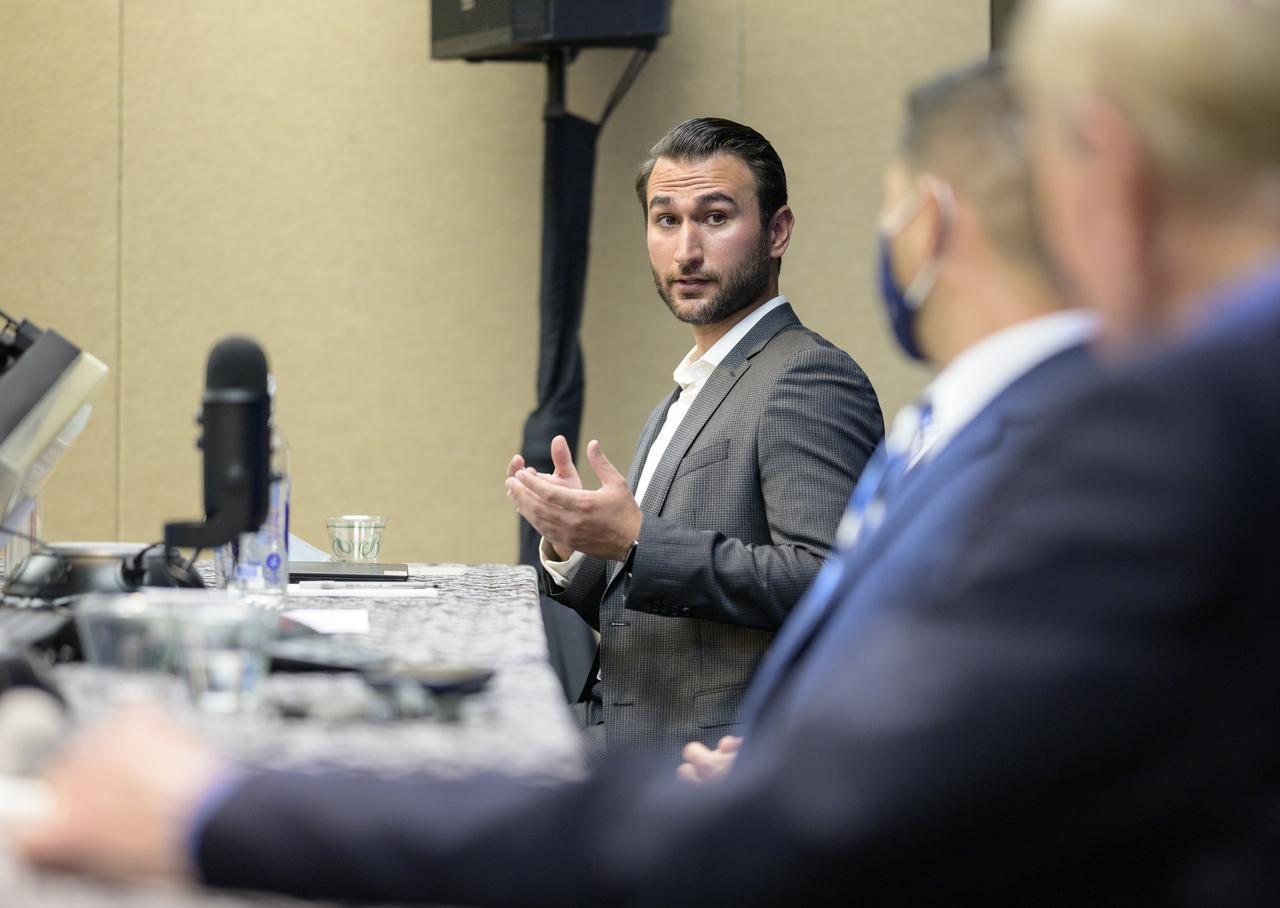Justin Cyrus, CEO, Lunar Outpost of Golden, Colorado gives comments during a media event where NASA Administrator Bill Nelson introduced three local Colorado companies and university partners that help make NASA’s missions possible, Monday, Aug. 23, 2021, during the 36th Space Symposium in Colorado Springs, Colorado. Photo Credit: (NASA/Bill Ingalls)