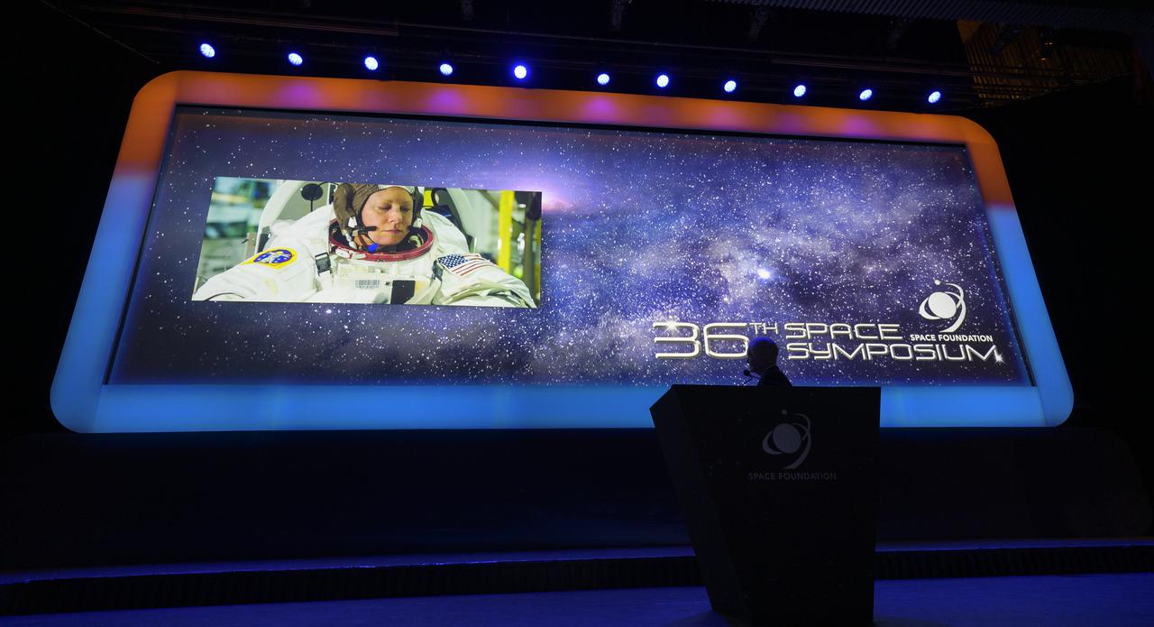 A NASA video is shown during NASA Administrator Bill Nelson’s keynote during the 36th Space Symposium, Tuesday, Aug. 24, 2021, in Colorado Springs, Colorado. Photo Credit: (NASA/Bill Ingalls)