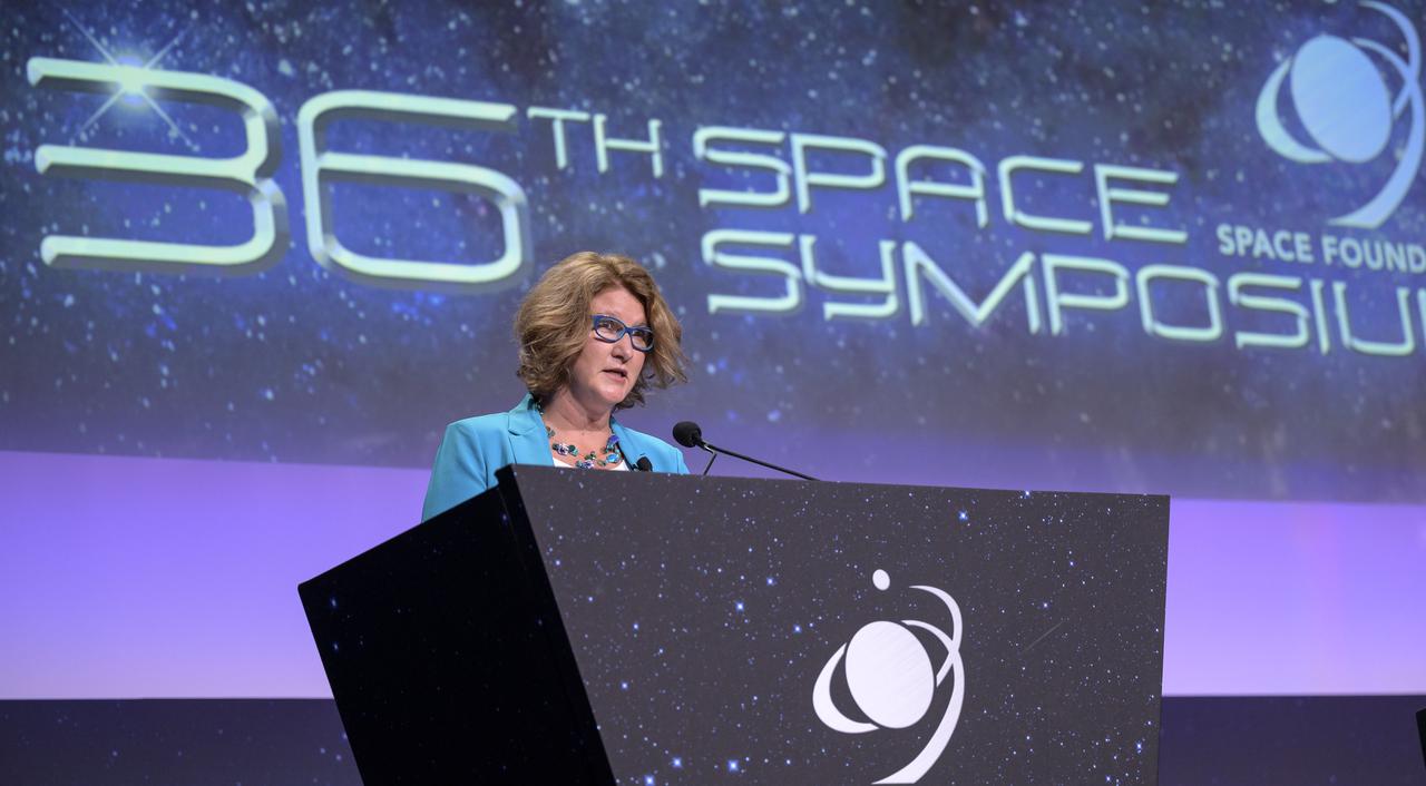 NASA Director of the Technology Demonstration Missions Program, Trudy Kortes moderates a panel discussion titled “Technology Drives Exploration:  Paving the Next Era of Space Exploration” during the 36th Space Symposium, Thursday, Aug. 26, 2021, in Colorado Springs, Colorado. Photo Credit: (NASA/Bill Ingalls)