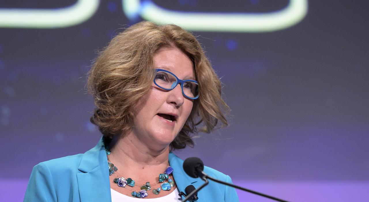 NASA Director of the Technology Demonstration Missions Program, Trudy Kortes moderates a panel discussion titled “Technology Drives Exploration:  Paving the Next Era of Space Exploration” during the 36th Space Symposium, Thursday, Aug. 26, 2021, in Colorado Springs, Colorado. Photo Credit: (NASA/Bill Ingalls)
